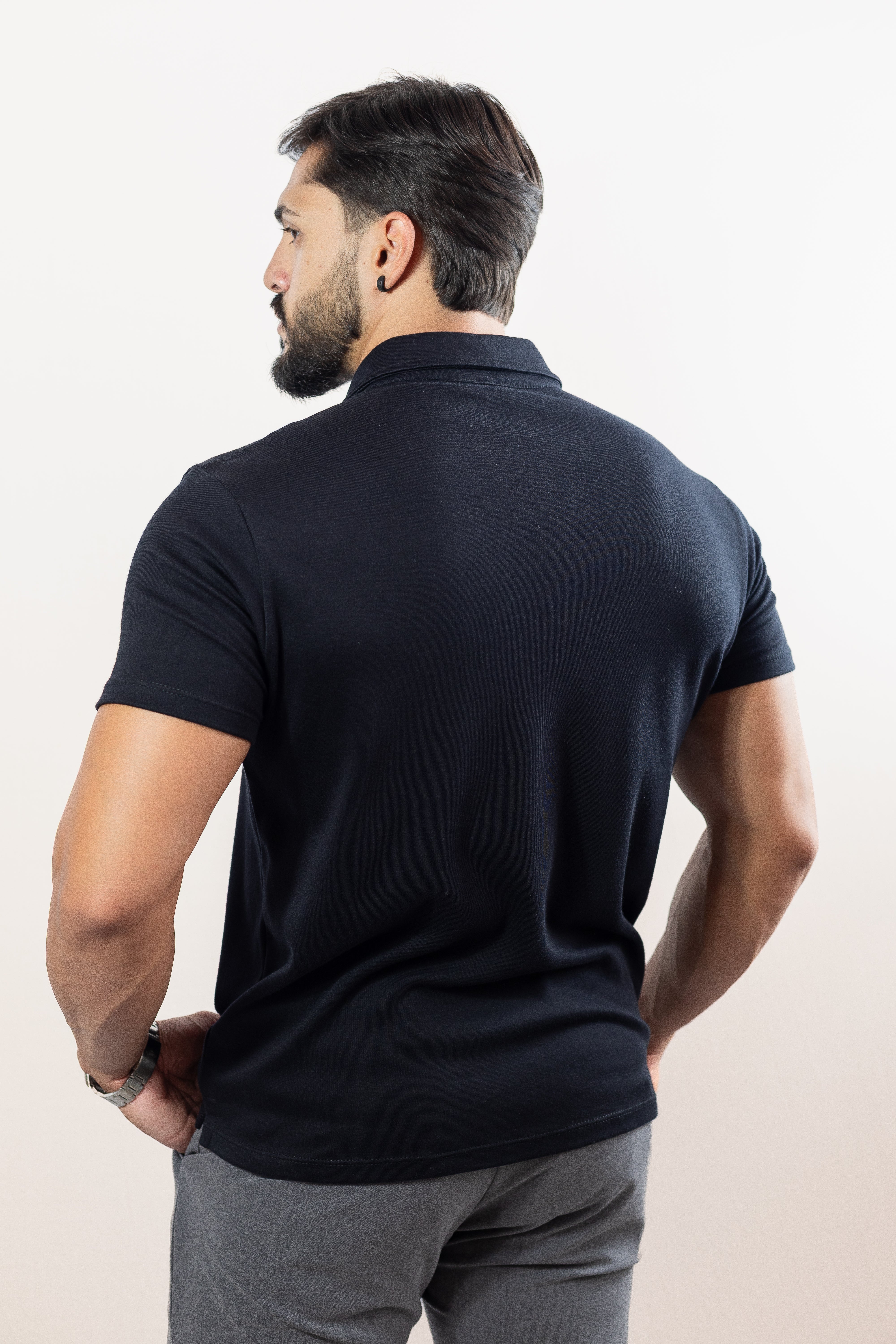 Camiseta Polo Preta  - Algodão Pima Essence