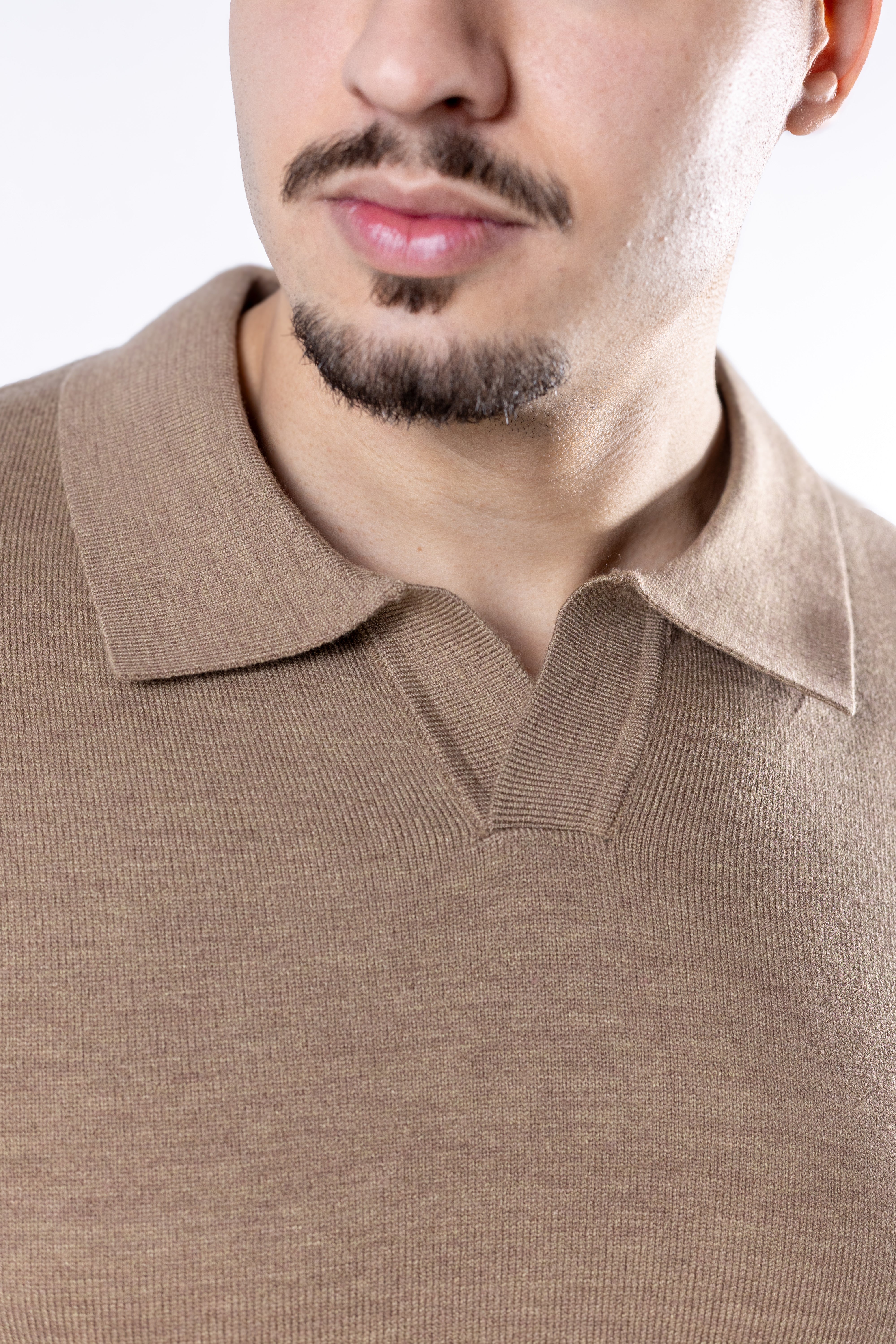 Sueter Tricot masculino gola polo italiana Bege