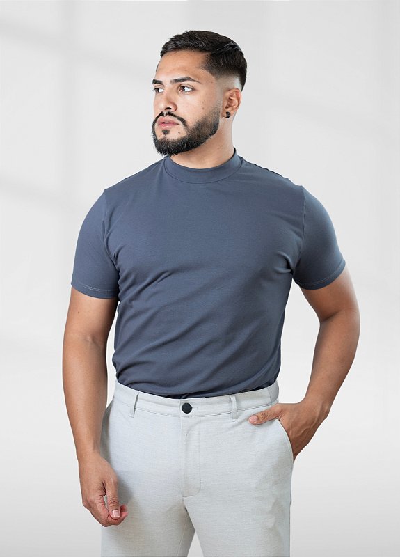 Camiseta Gola alta Cinza - Algodão Egípcio