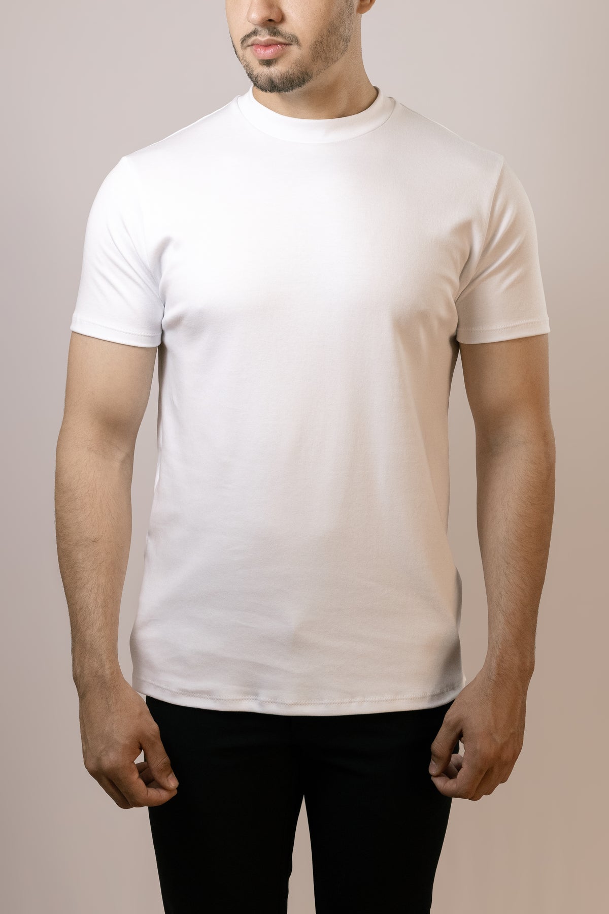Camiseta Gola Alta Masculina branca - Suedine mais grosso 250 g/m²