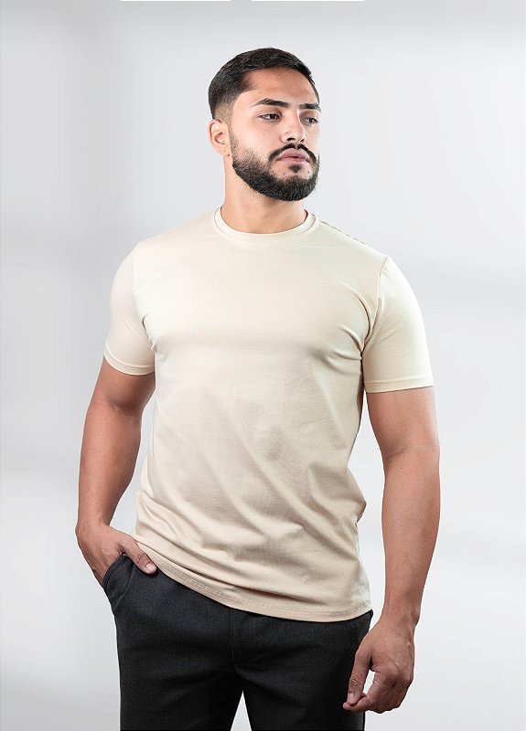 Camiseta básica bege  - Algodão  Egípcio