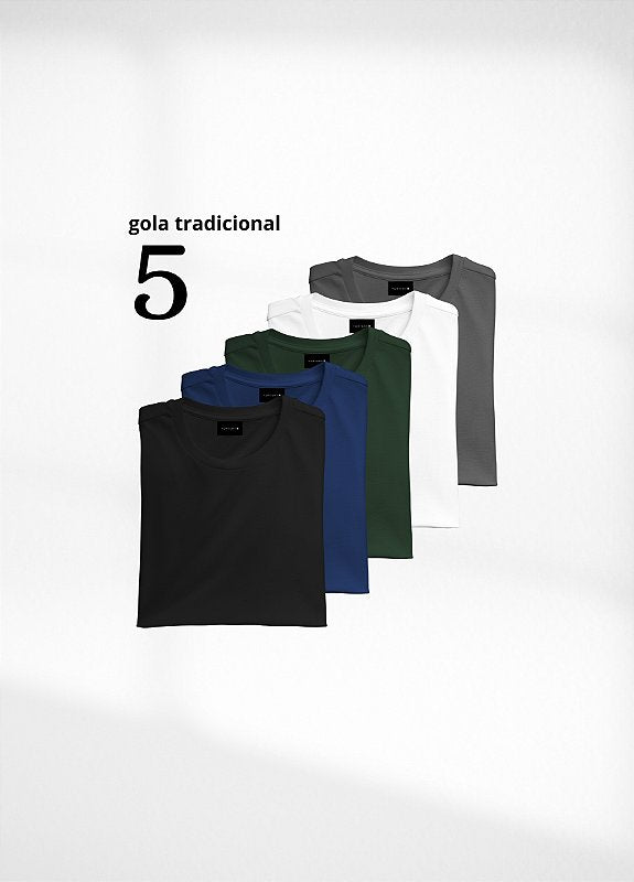 kit 5 Camisetas Básicas (cores da imagem) - Algodão Egipcio