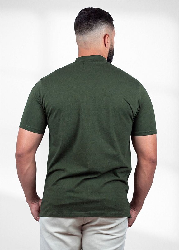 Camiseta Gola alta Verde militar - Algodão Egípcio