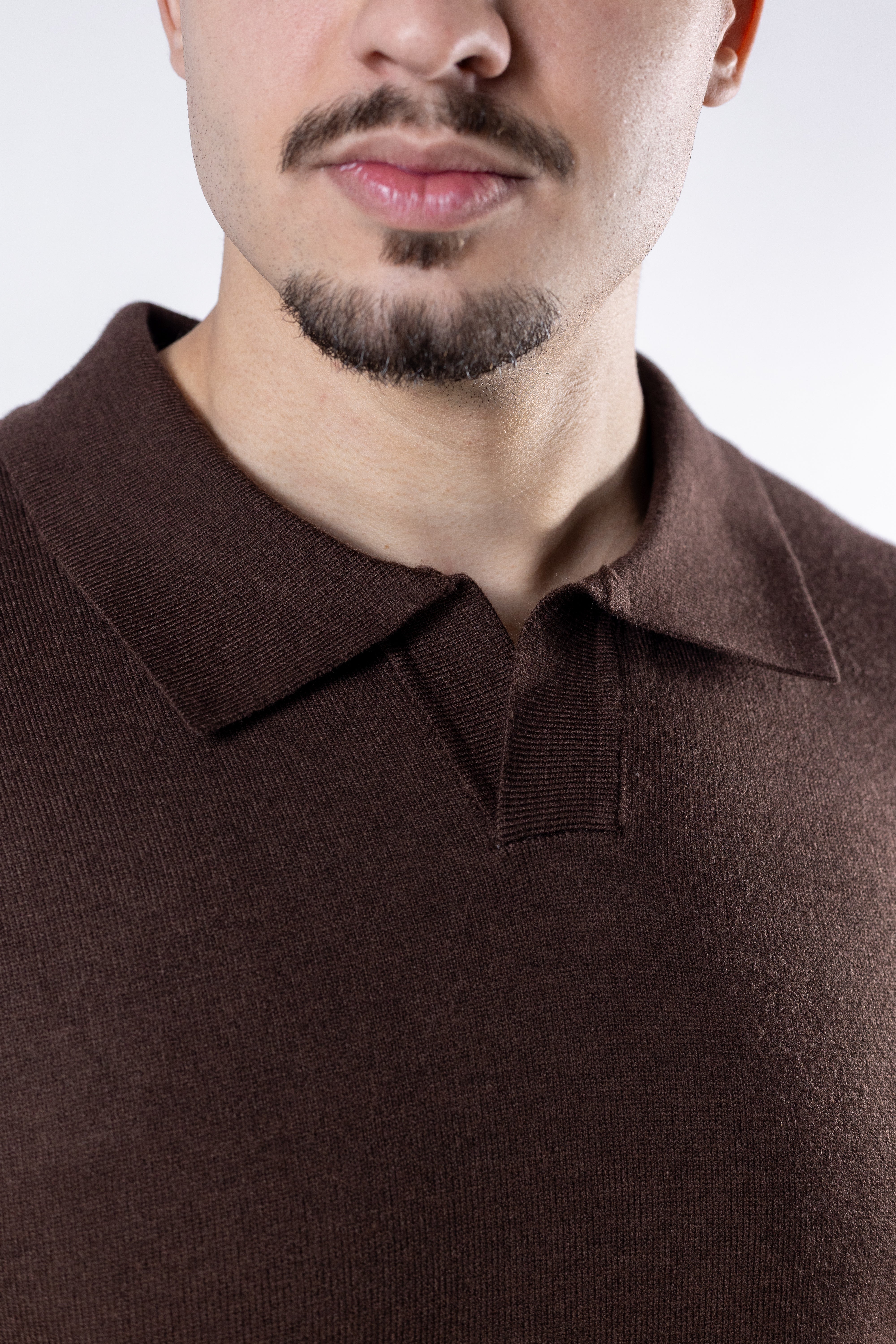 Sueter Tricot masculino gola polo italiana Marrom