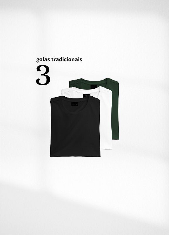 kit 3 Camisetas Básicas (verde, preta e branca) - Algodão Egipcio
