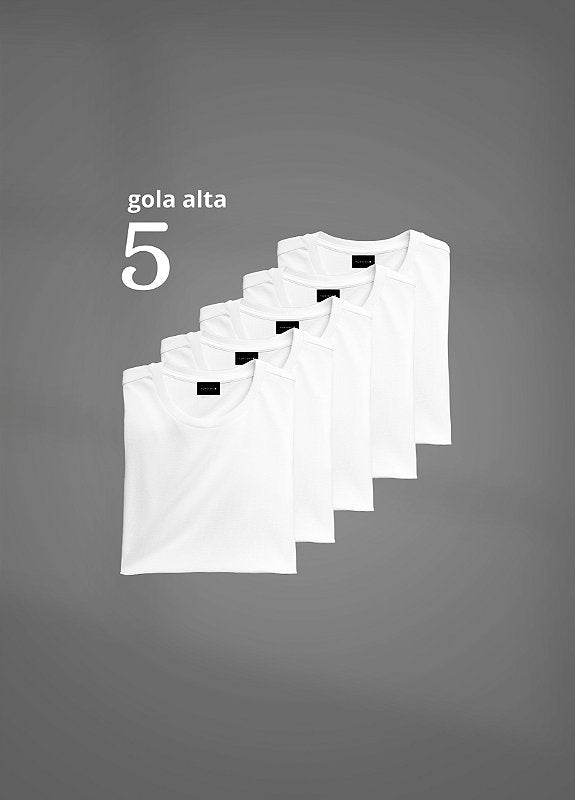 kit 5 Camisetas Gola alta Brancas - Algodão Egipcio