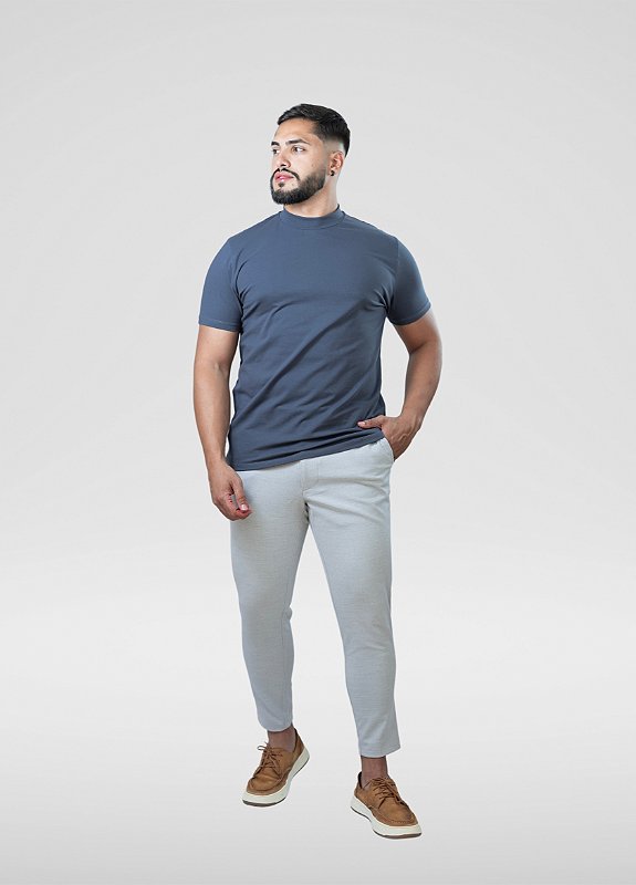 Camiseta Gola alta Cinza - Algodão Egípcio
