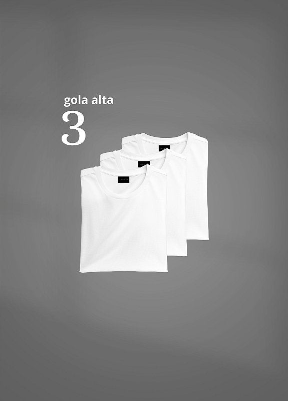 kit 3 Camisetas Gola alta Brancas - Algodão Egipcio