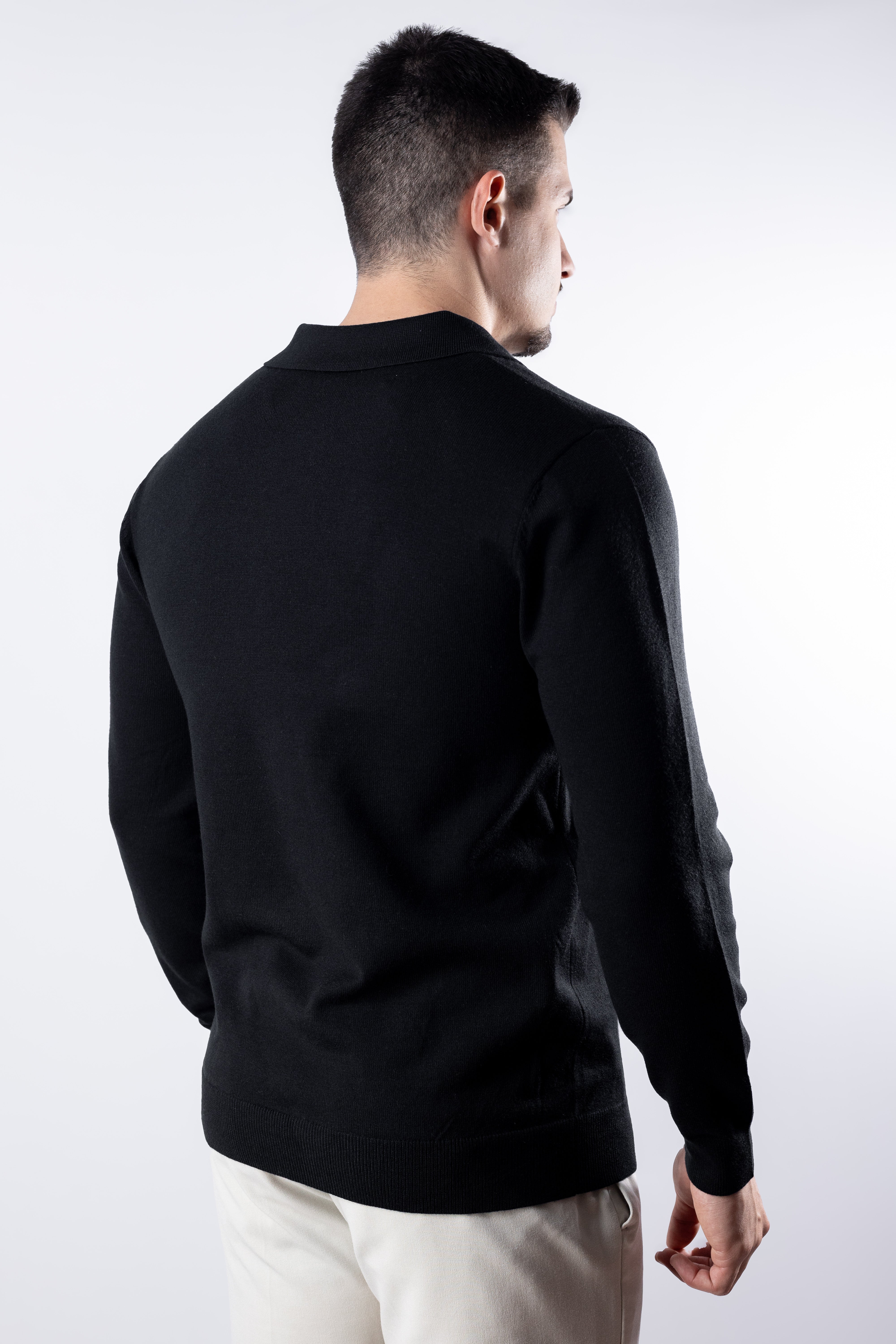 Sueter Tricot masculino gola polo italiana Preta