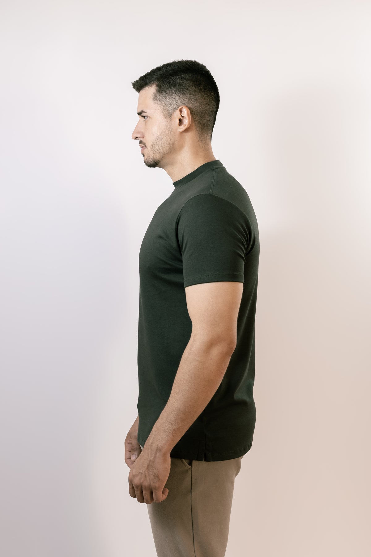 Camiseta Gola Alta Masculina Verde midnight - Suedine mais grosso 250 g/m²