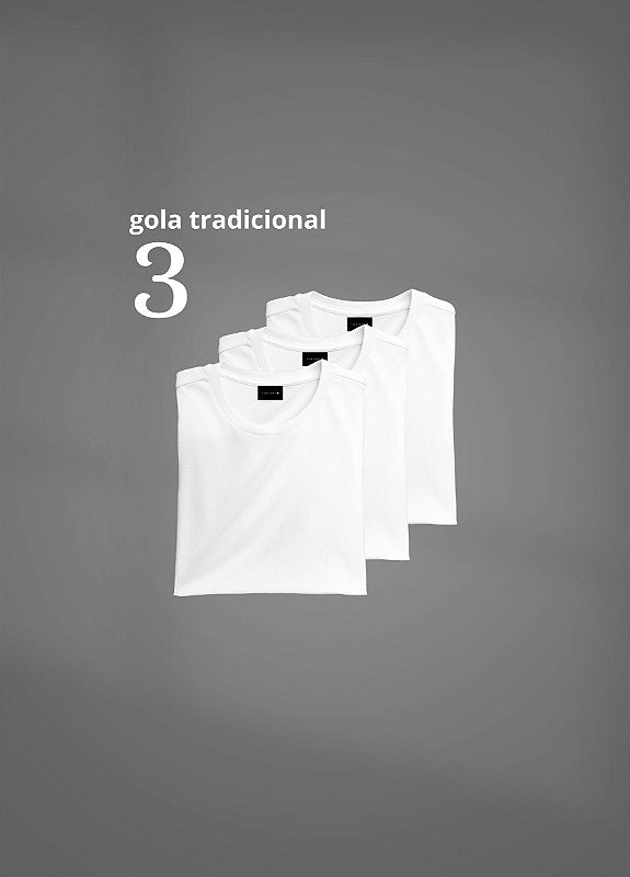 kit 3 Camisetas Básicas Brancas - Algodão Egipcio