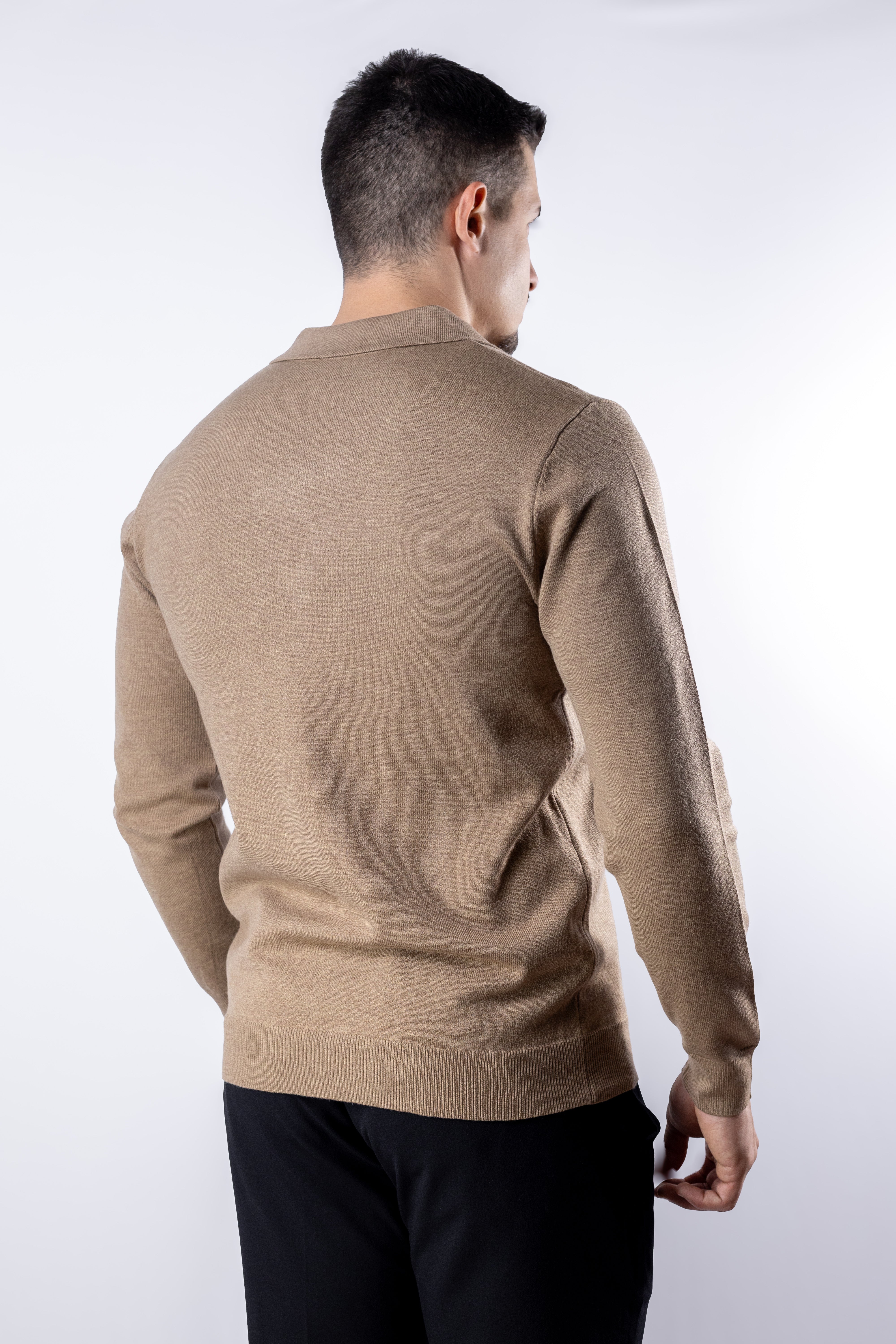 Sueter Tricot masculino gola polo italiana Bege