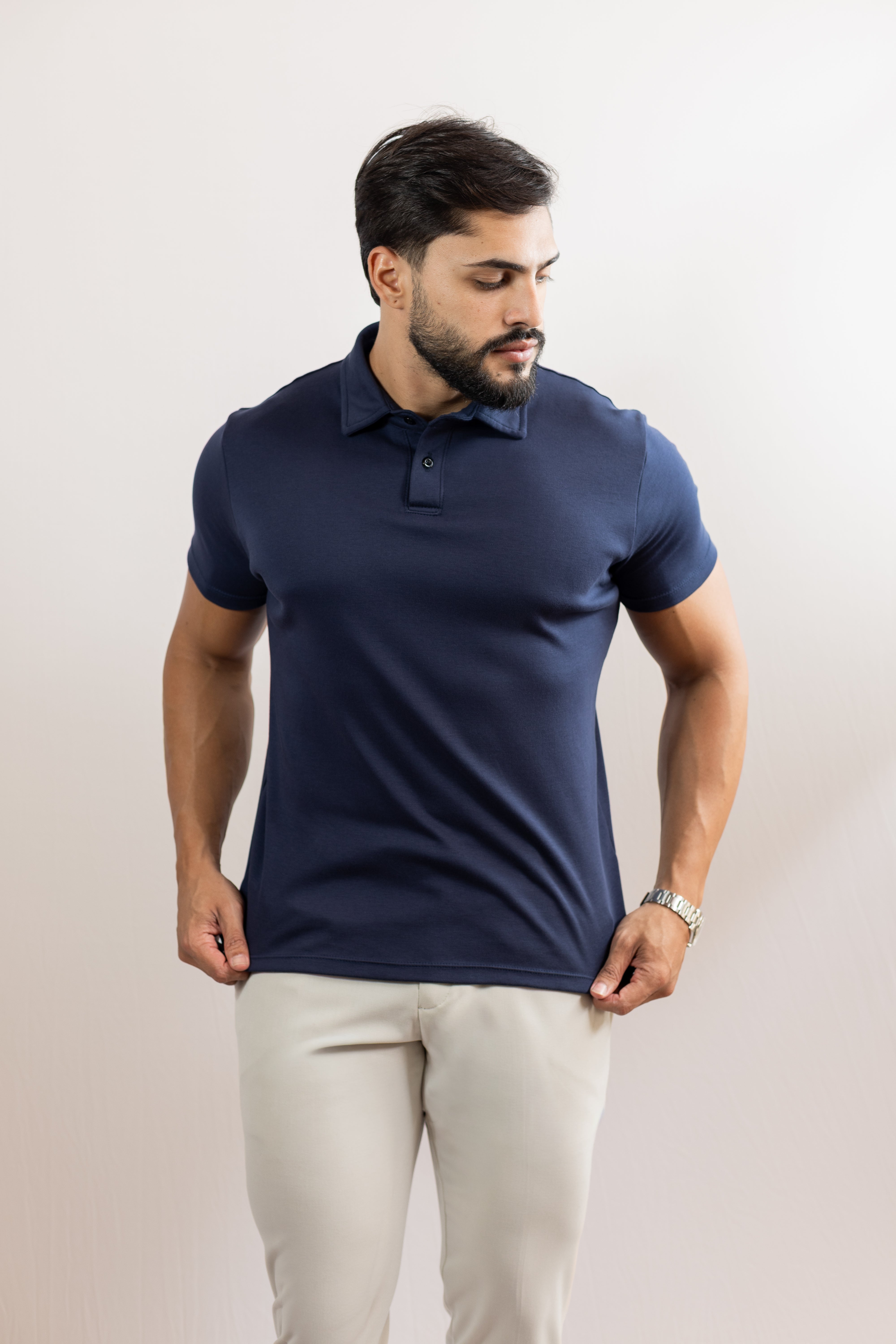 Camiseta Polo azul marinho profundo  - Algodão Pima Essence