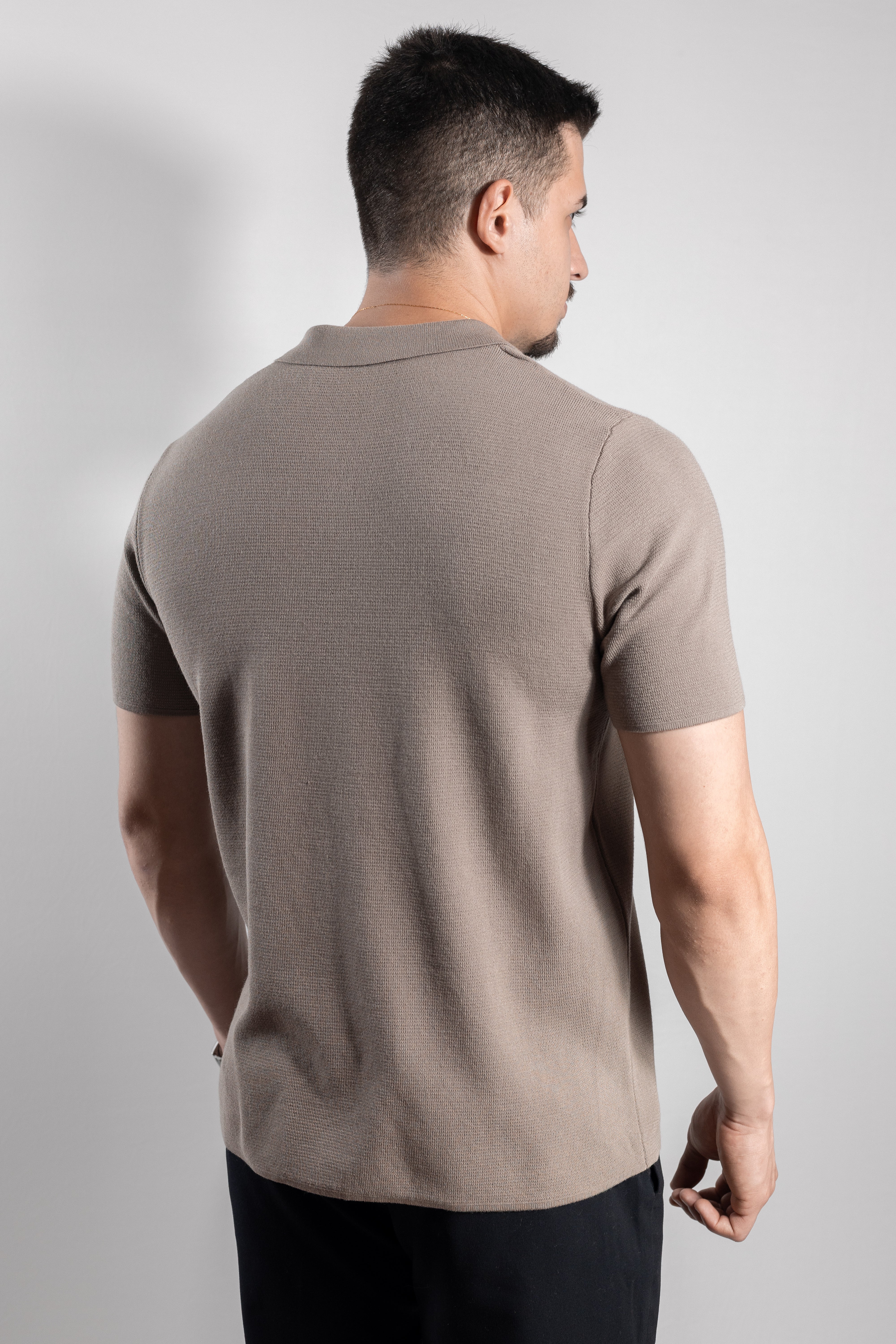 Polo Masculina de Tricot com Zíper Bege