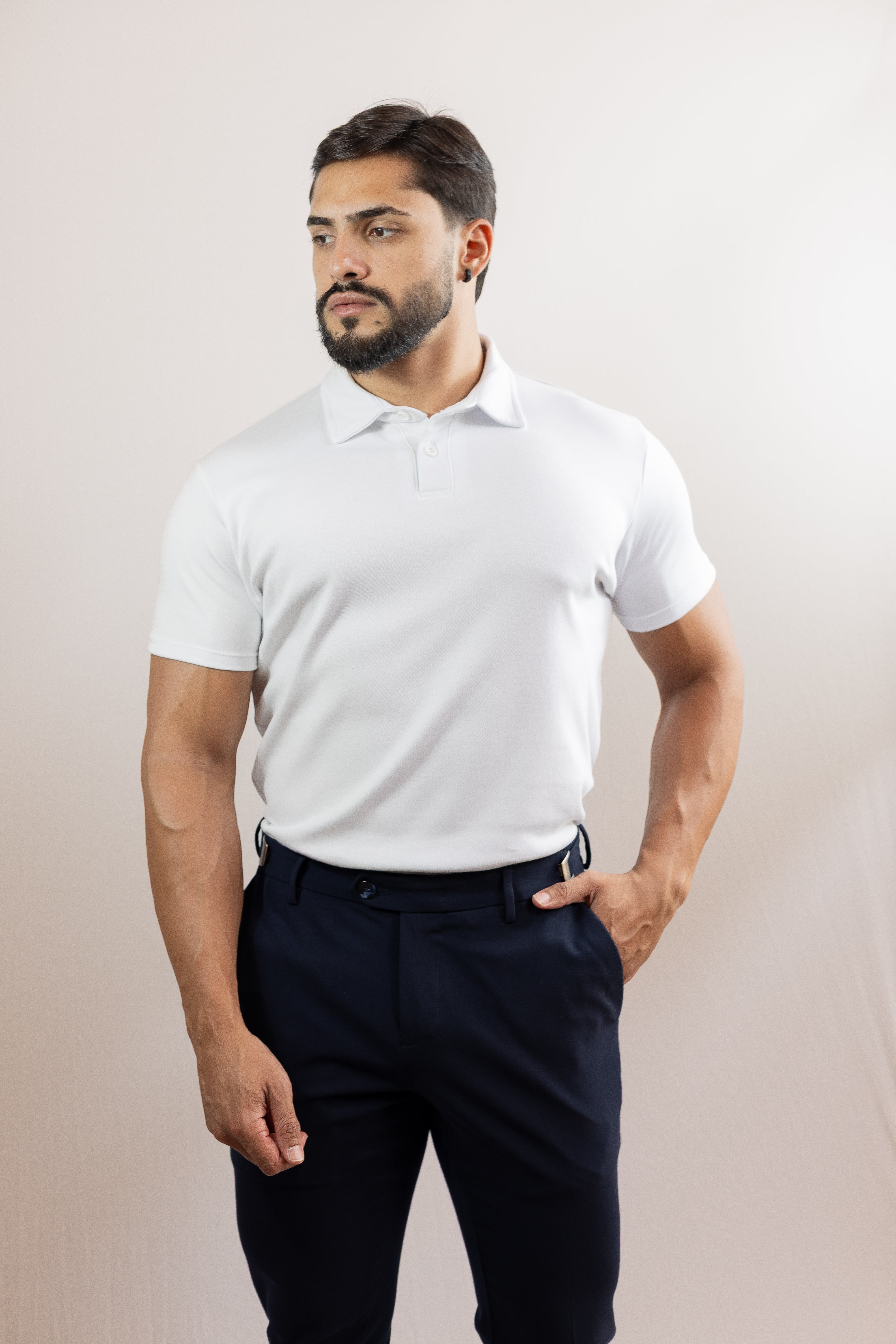 Camiseta Polo branca  - Algodão Pima Essence