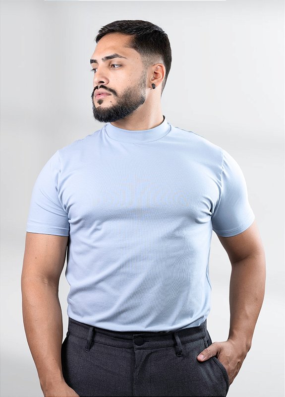 Camiseta Gola alta Azul bebê  - Algodão Egípcio