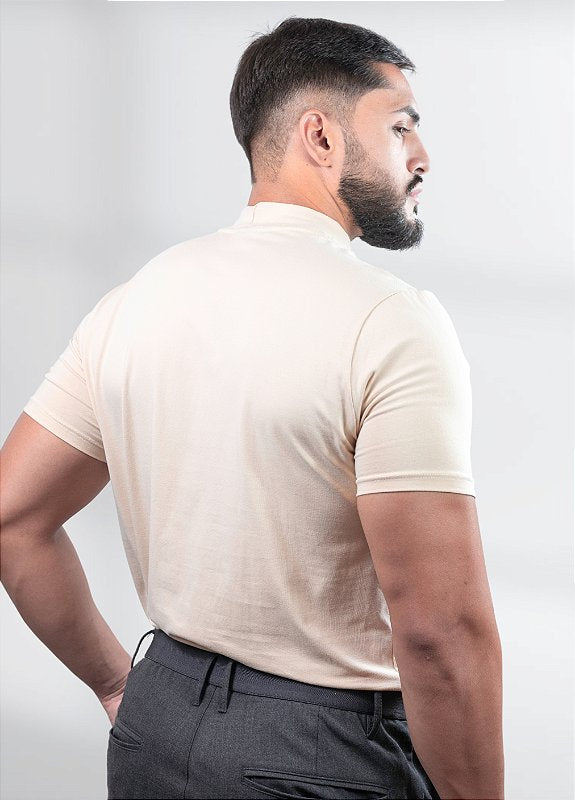 Camiseta Gola alta Bege - Algodão Egípcio