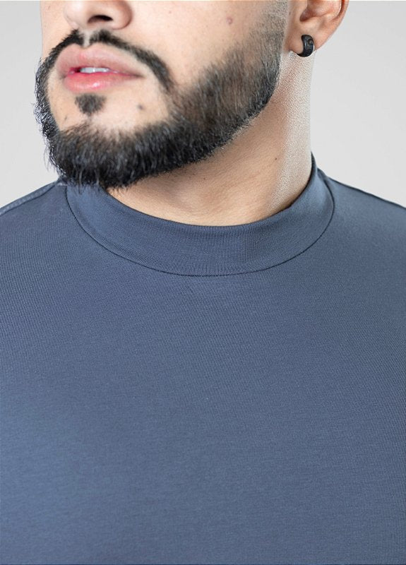 Camiseta Gola alta Cinza - Algodão Egípcio