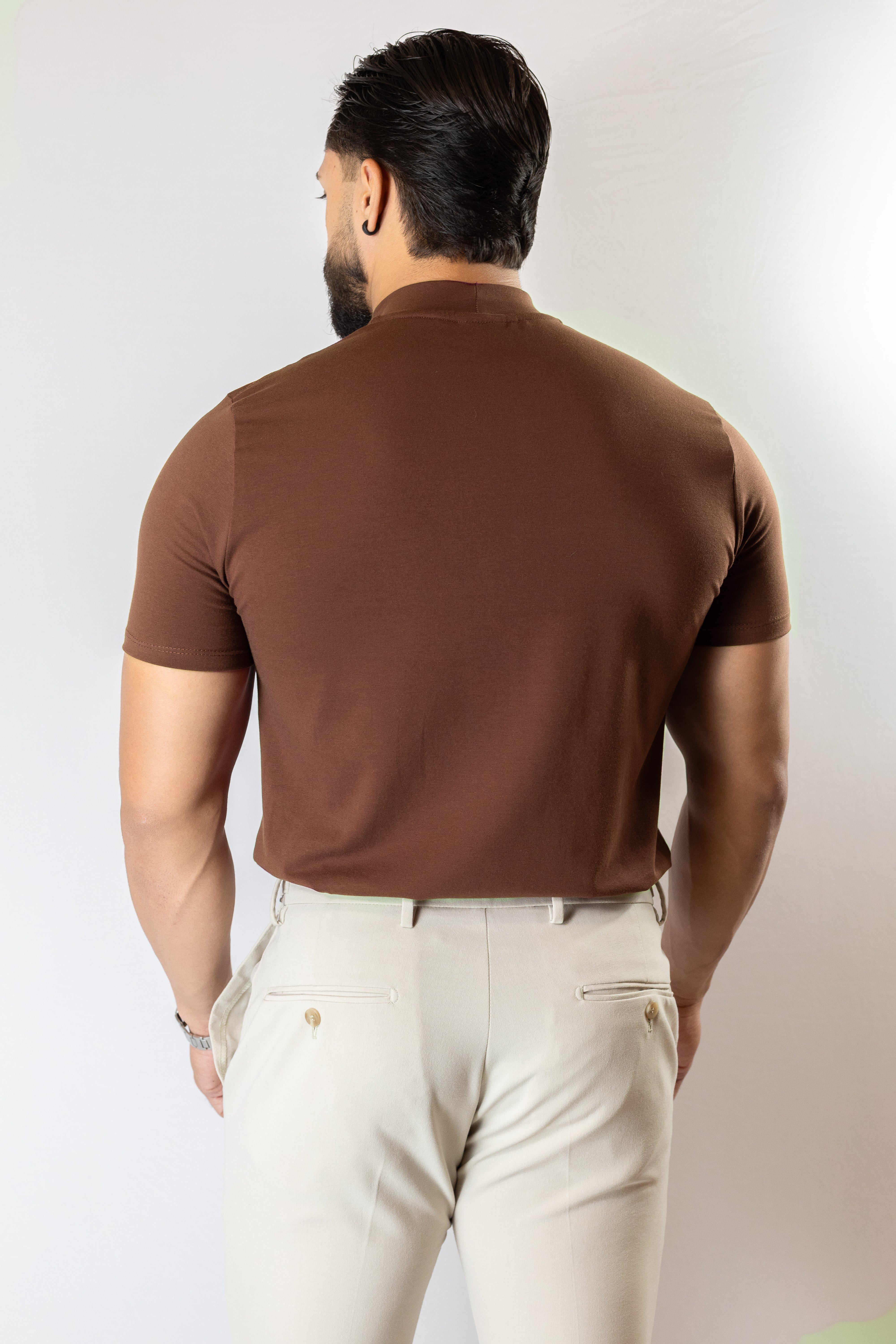 Camiseta Gola alta Marrom- Algodão Egípcio