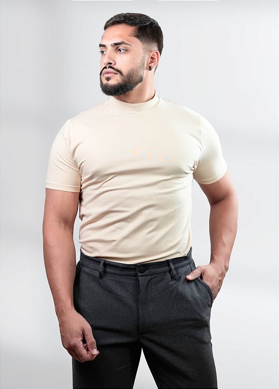 Camiseta Gola alta Bege - Algodão Egípcio