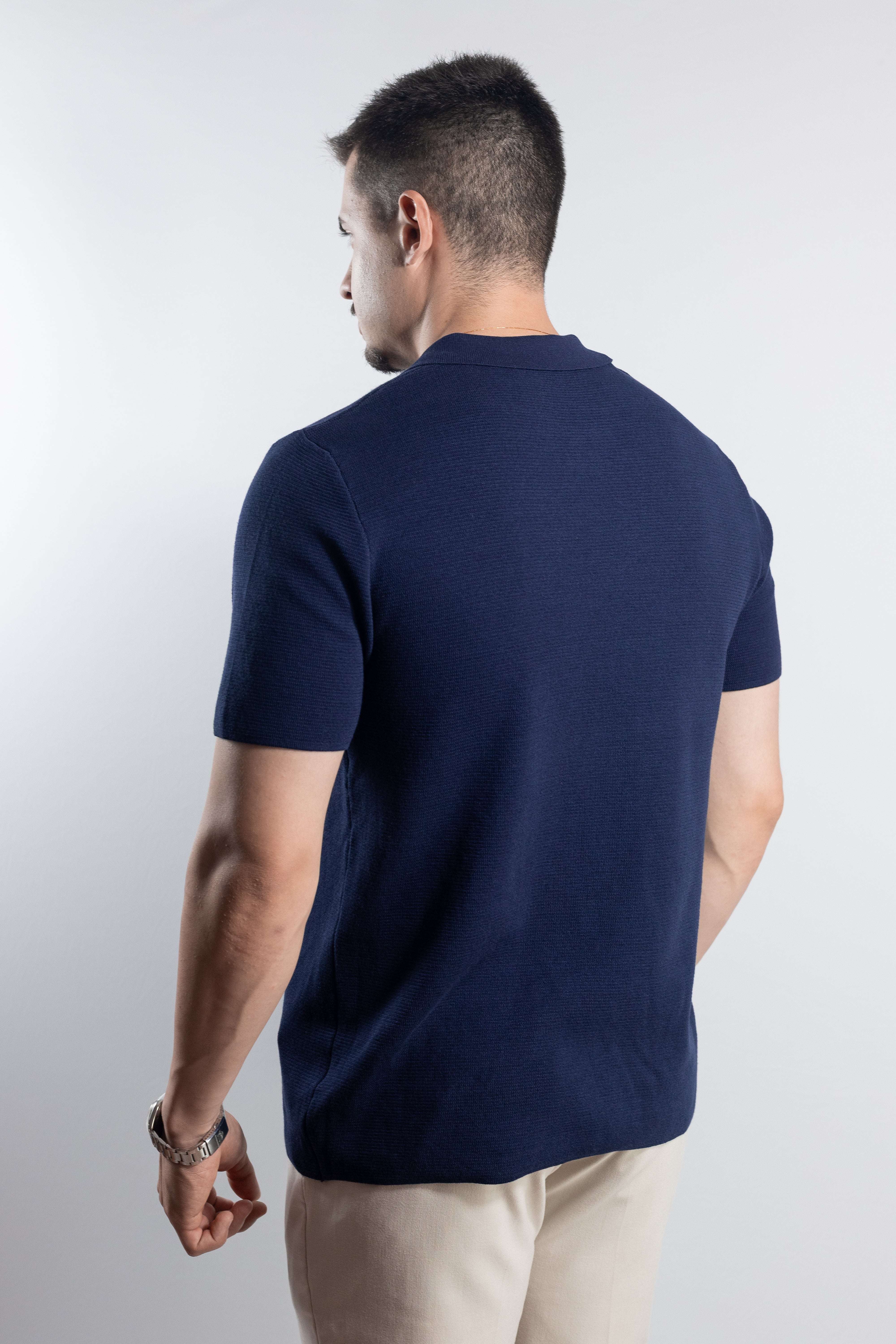 Polo Masculina de Tricot com Zíper Marinho