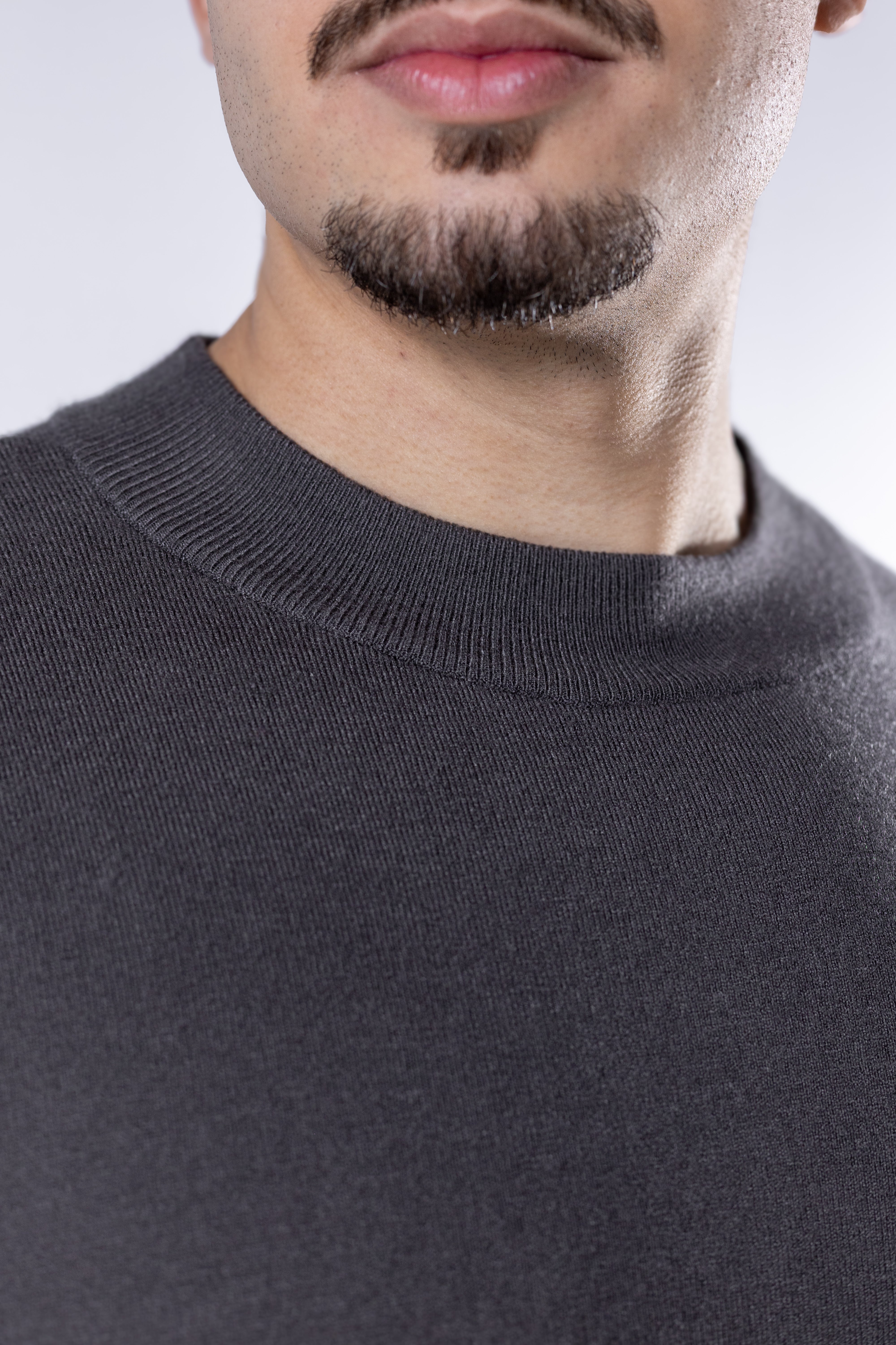 Sueter Tricot masculino gola redonda Cinza com toque cashmere