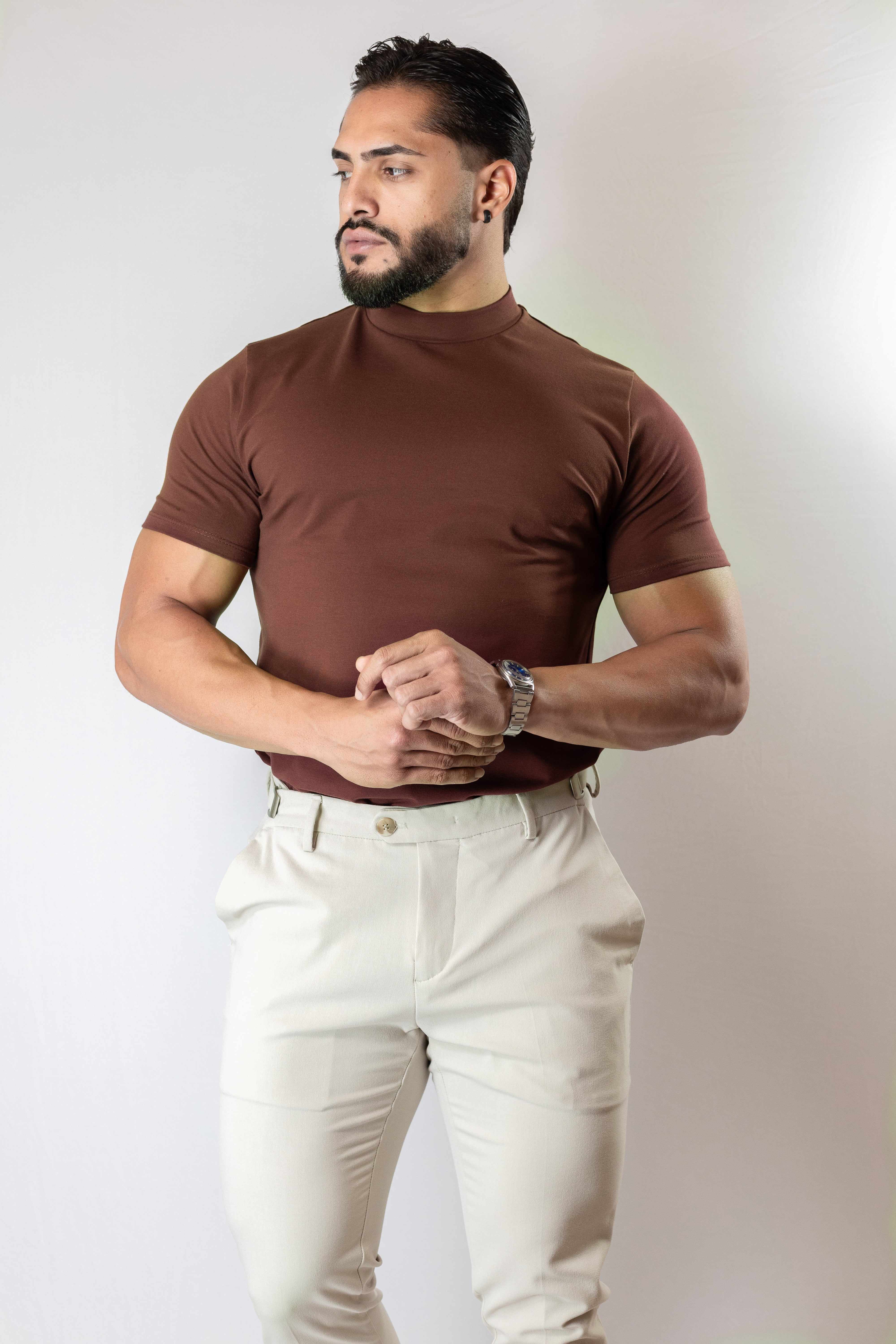 Camiseta Gola alta Marrom- Algodão Egípcio