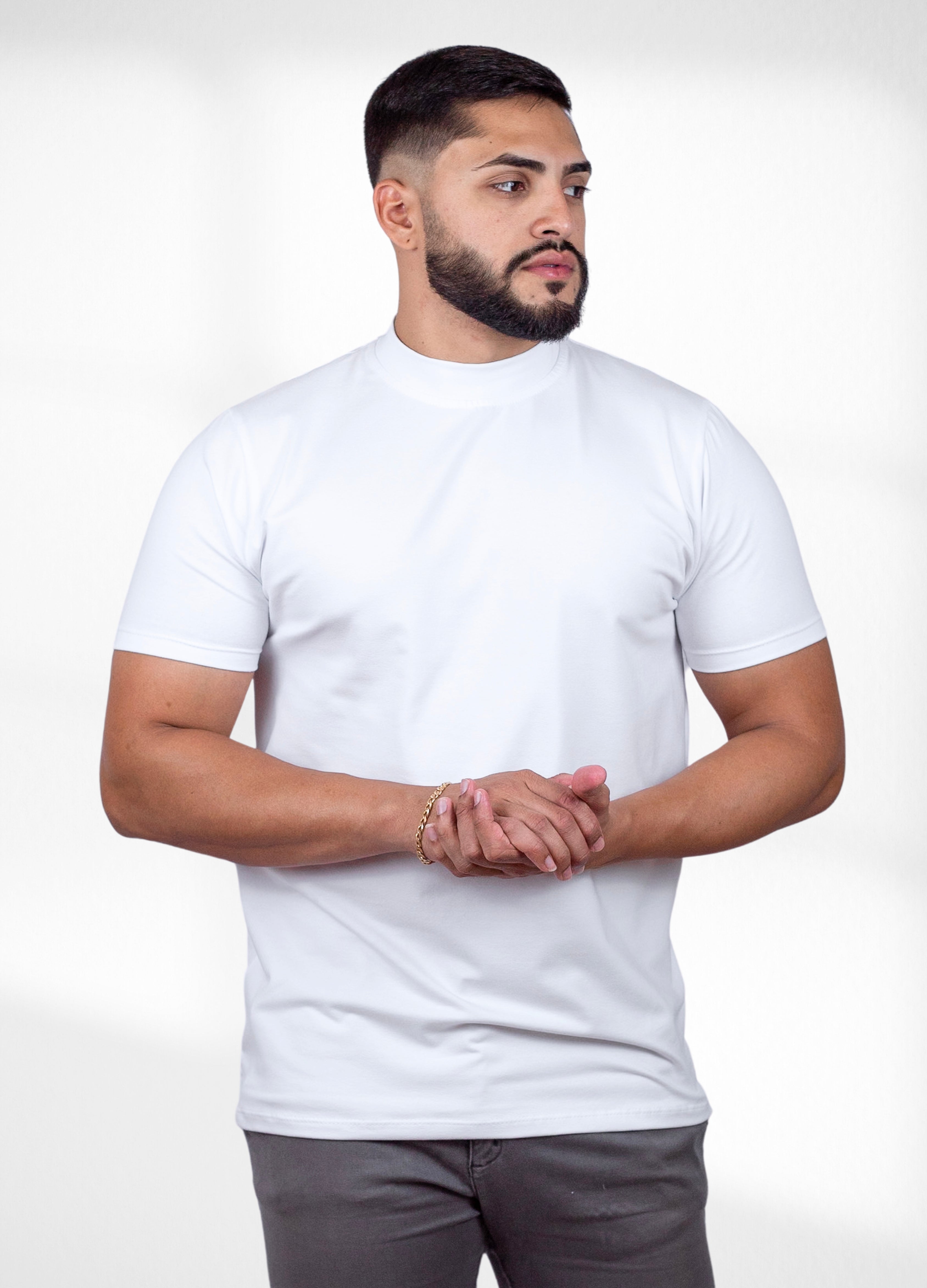 kit 3 Camisetas Gola alta Brancas - Algodão Egipcio