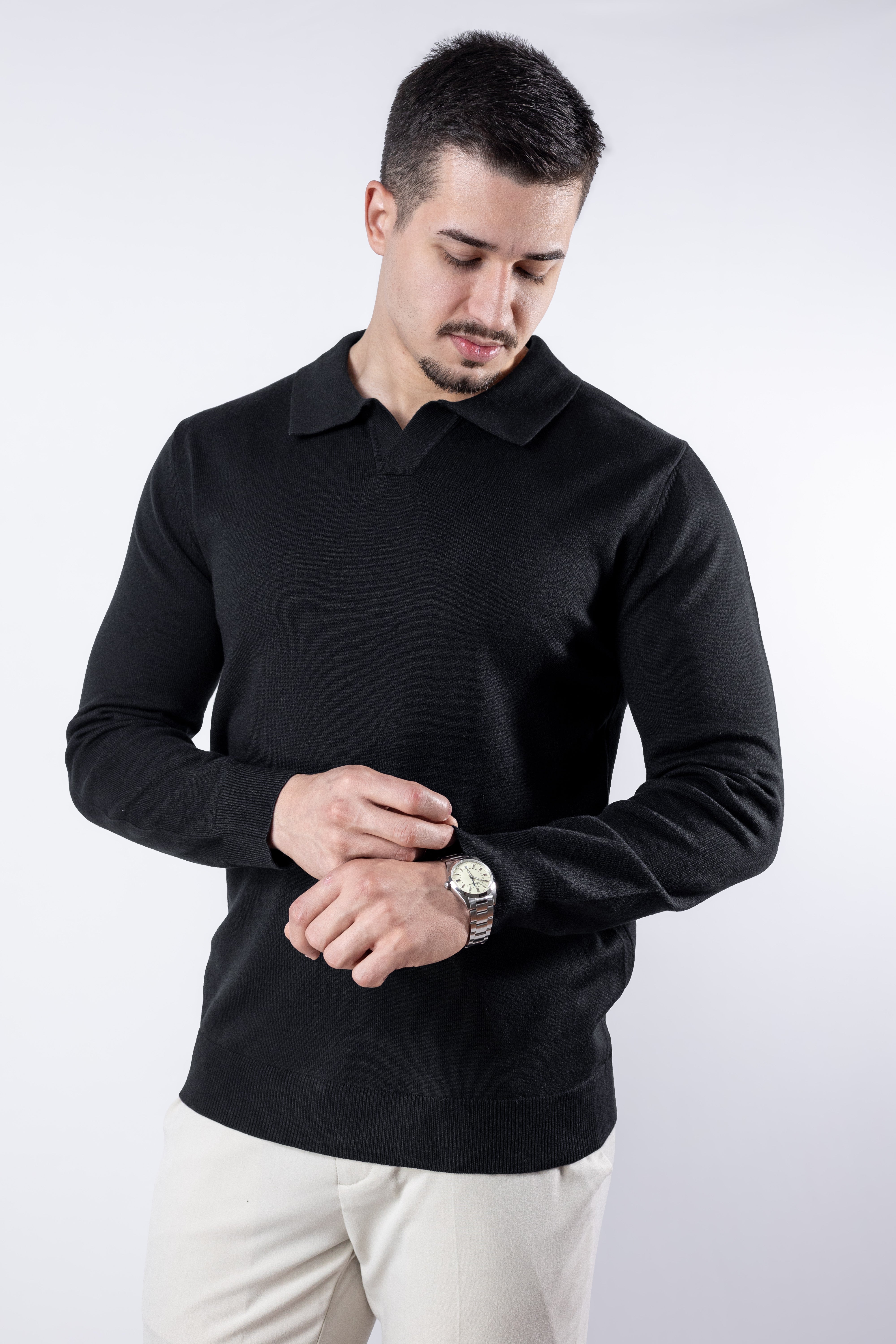 Sueter Tricot masculino gola polo italiana Preta