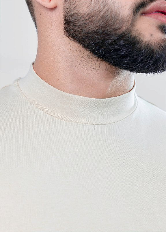 Camiseta Gola alta Bege - Algodão Egípcio