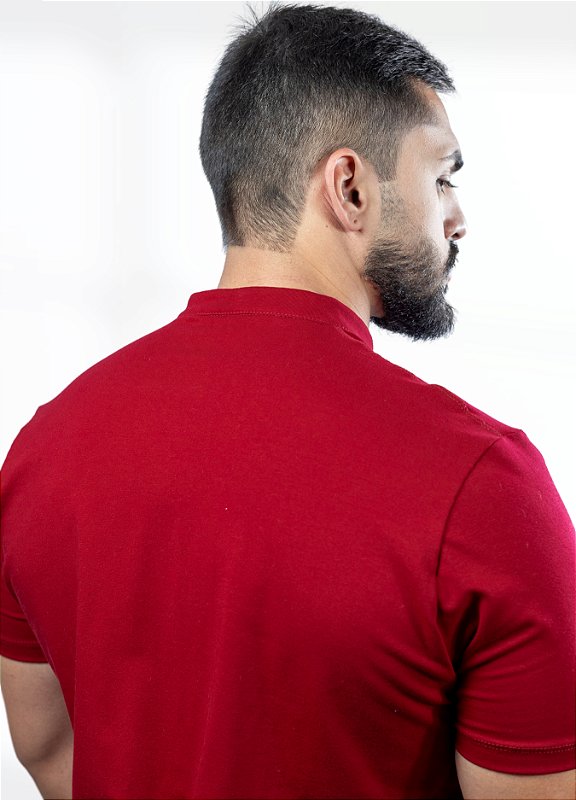 Camiseta Henley vermelha (gola padre)  - Algodão Egípcio