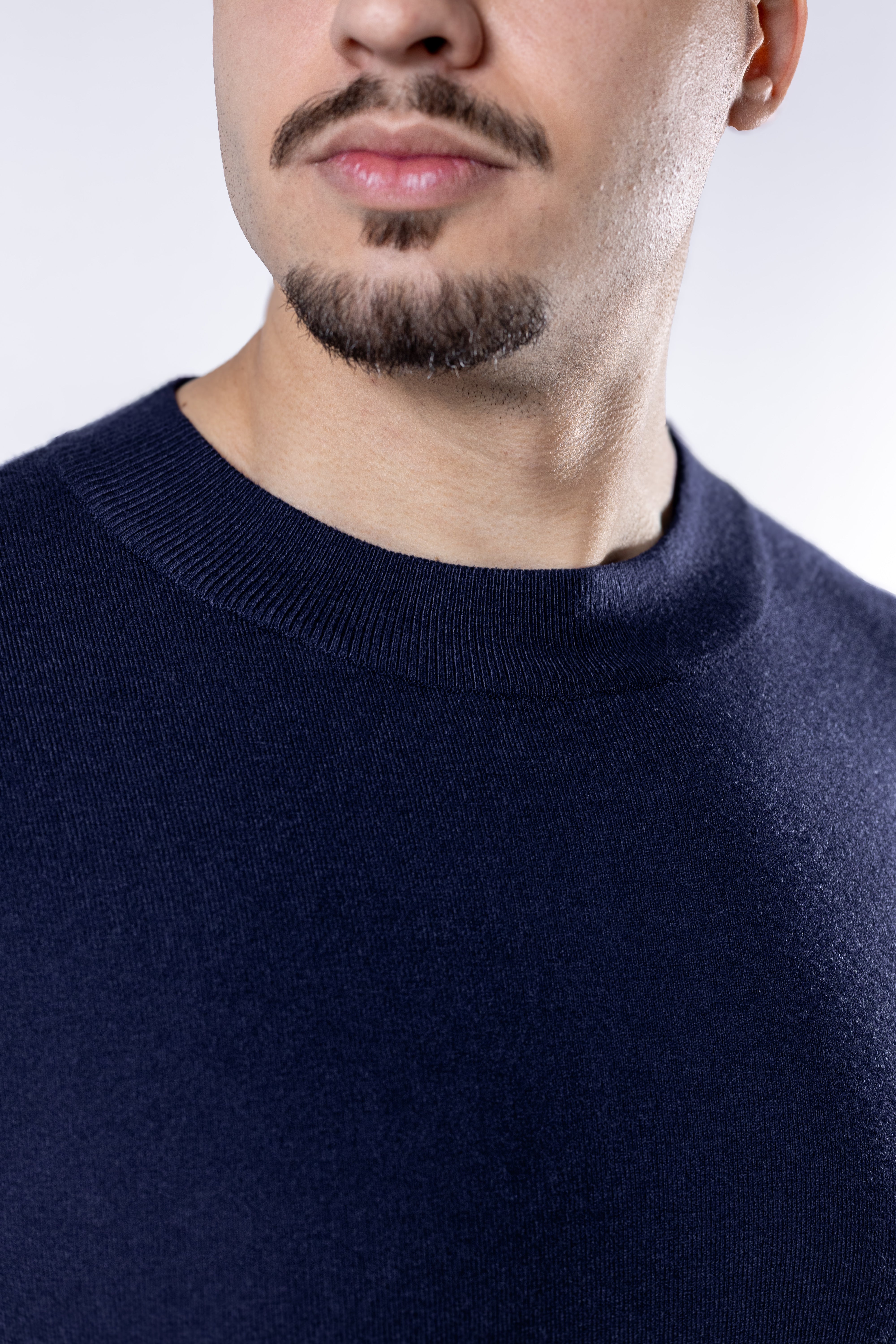 Sueter Tricot masculino gola redonda Marinho com toque cashmere