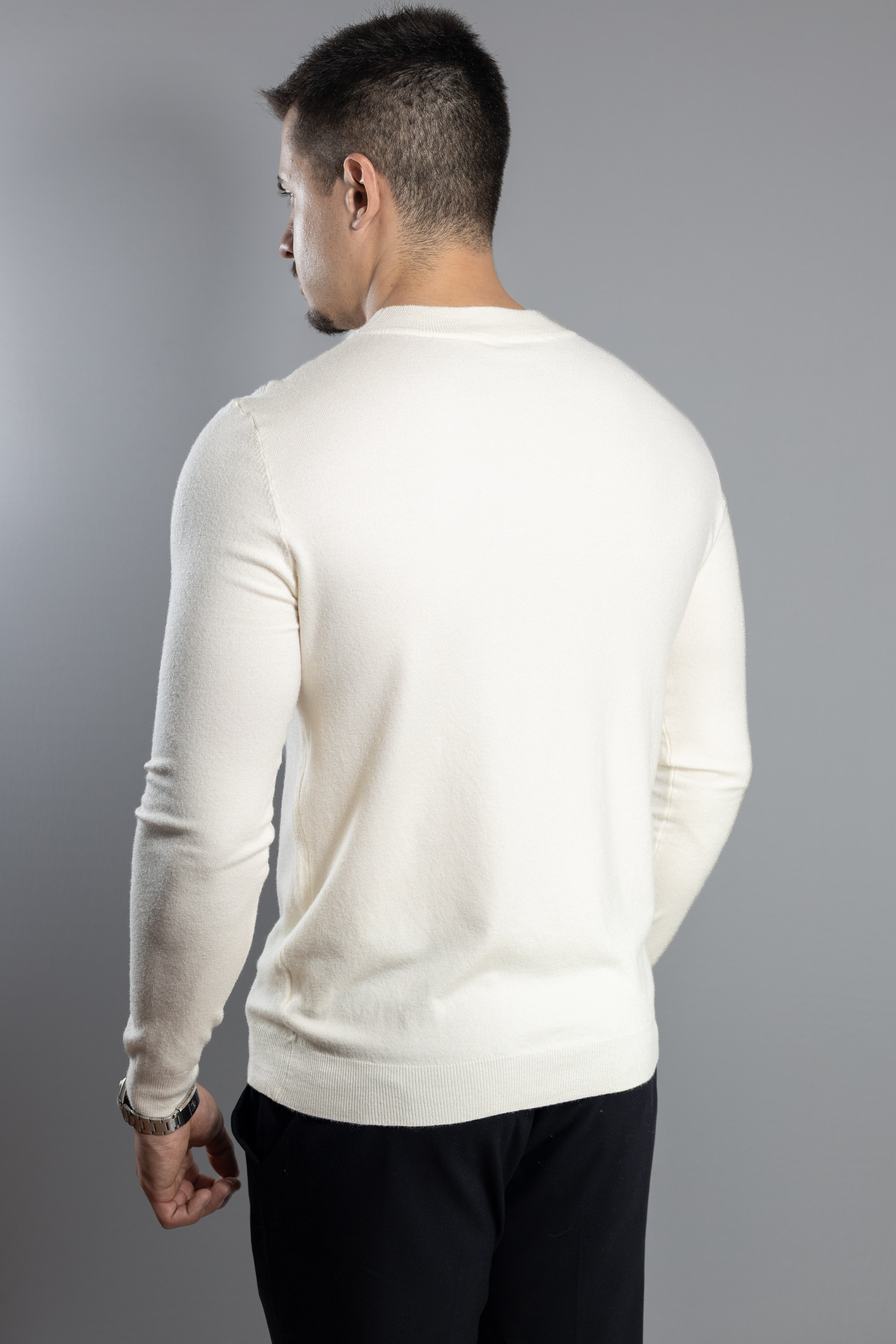 Sueter Tricot masculino gola redonda OffWhite com toque cashmere