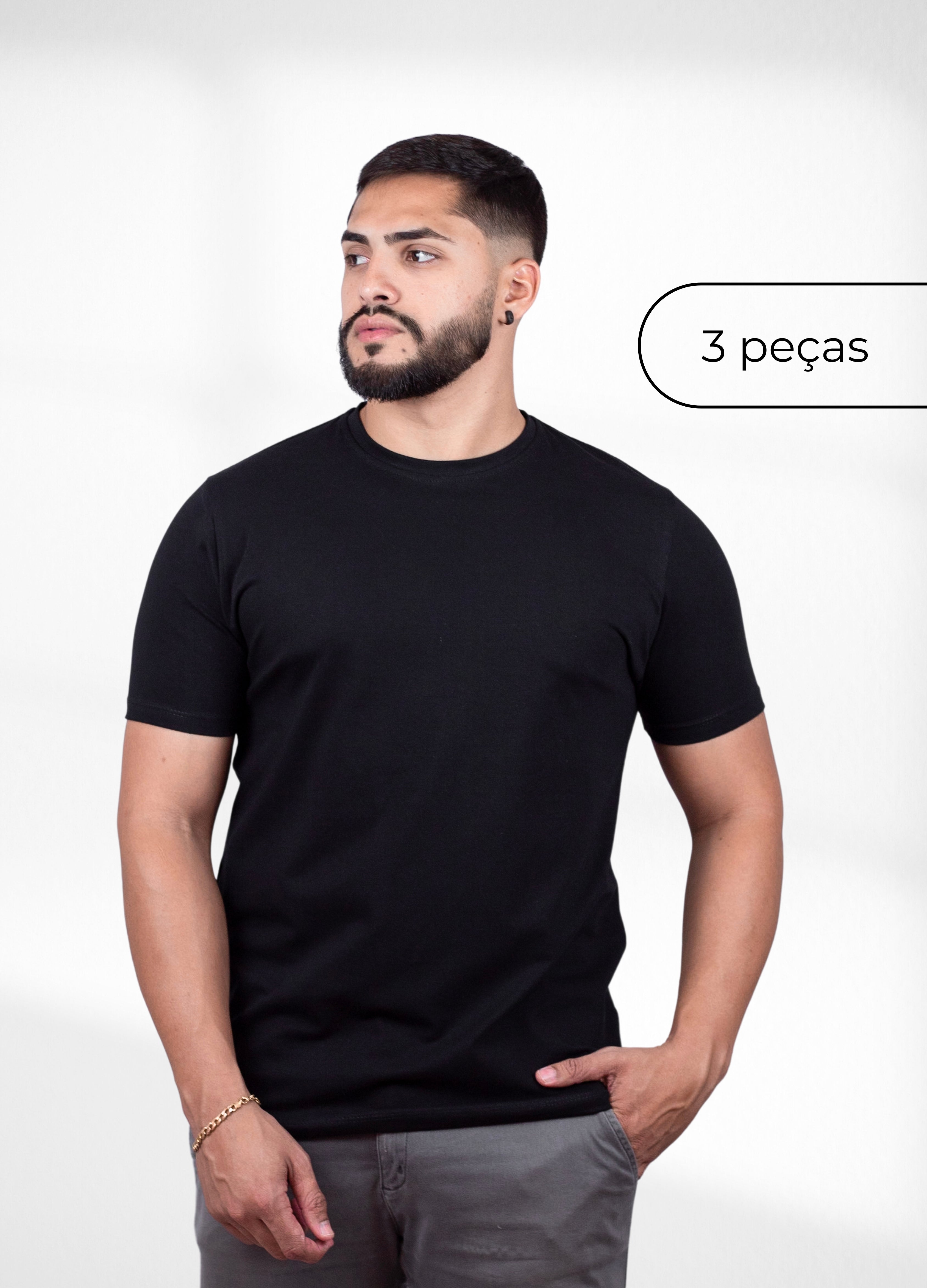 kit 3 Camisetas Básicas Pretas - Algodão Egipcio