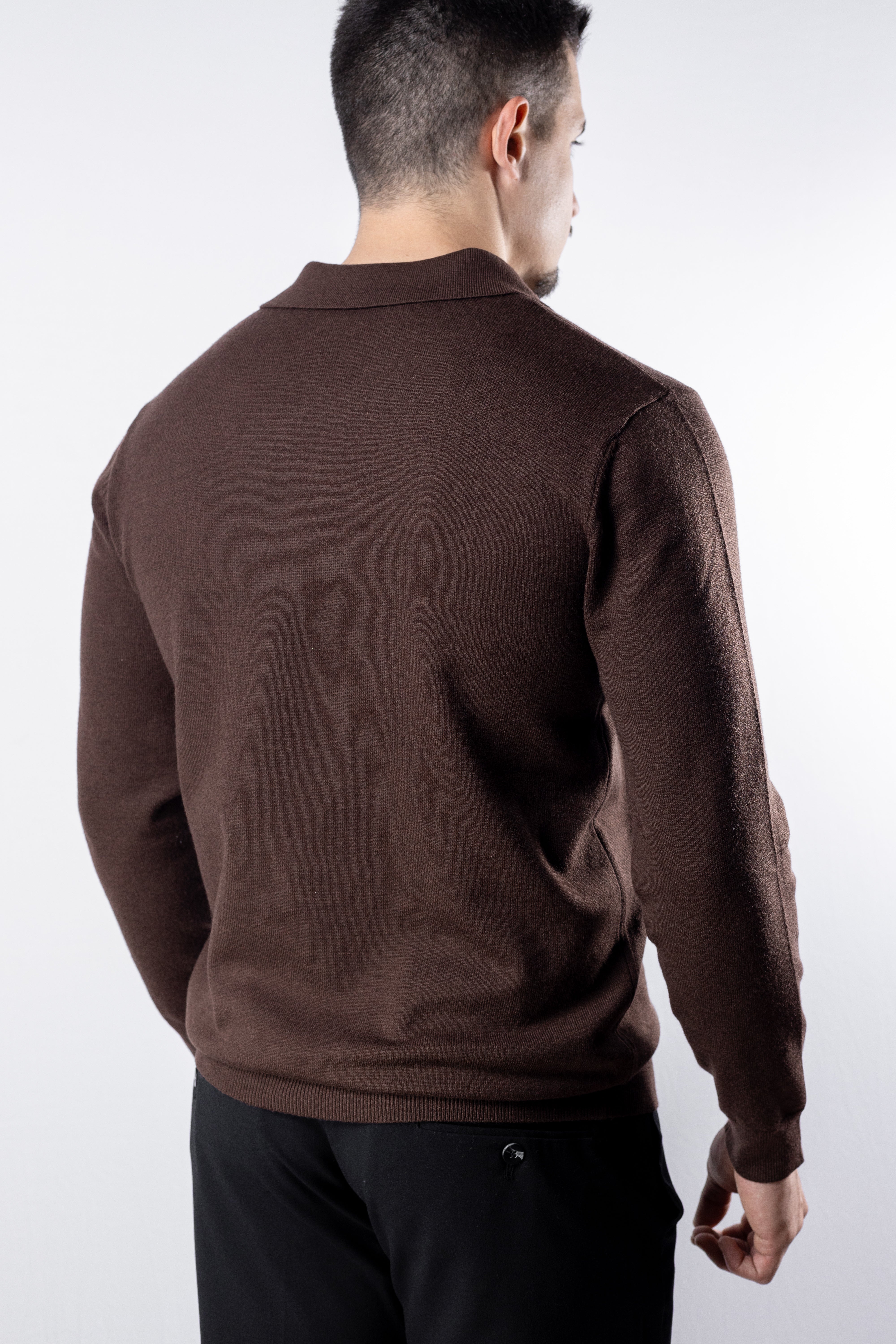 Sueter Tricot masculino gola polo italiana Marrom