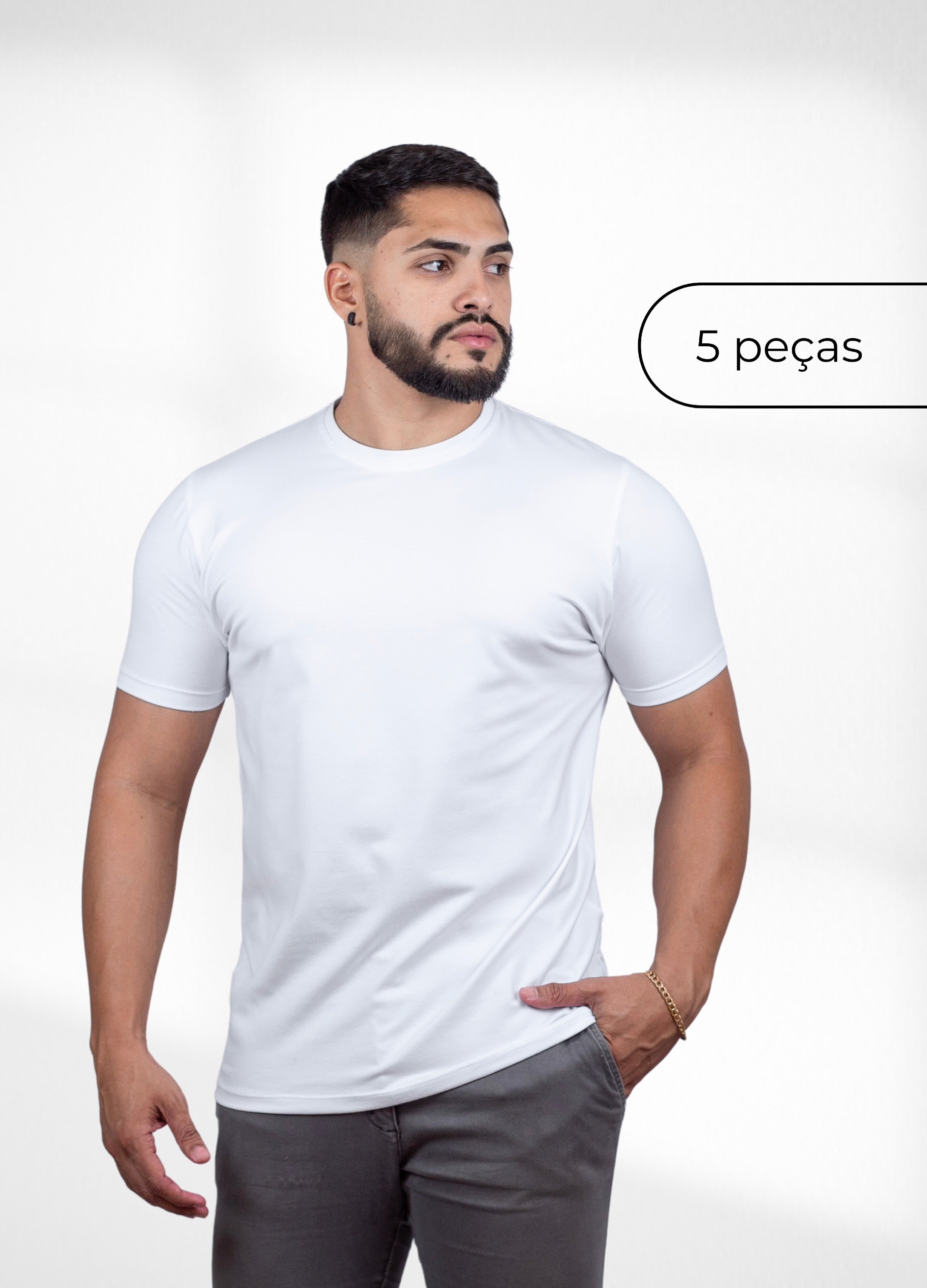kit 5 Camisetas básicas brancas - Algodão Egipcio