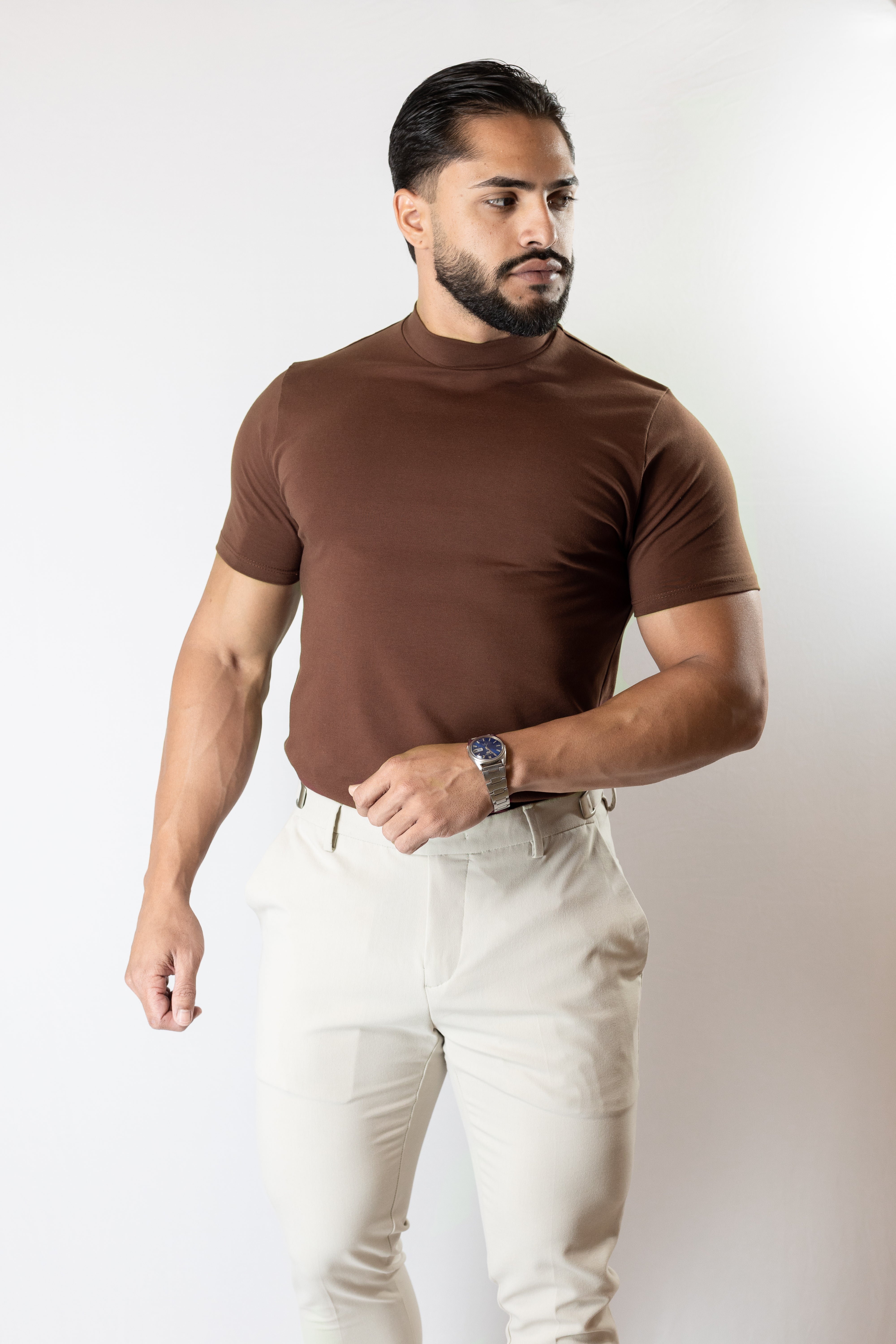 Camiseta Gola alta Marrom- Algodão Egípcio