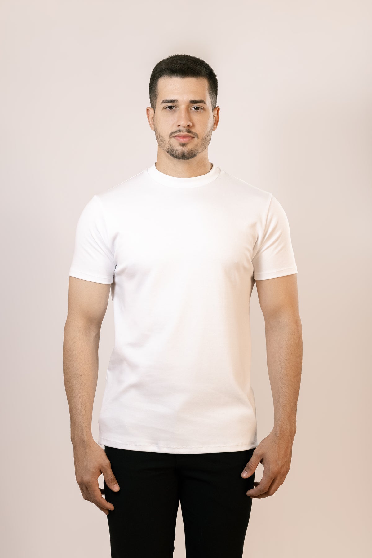 Camiseta Gola Alta Masculina branca - Suedine mais grosso 250 g/m²