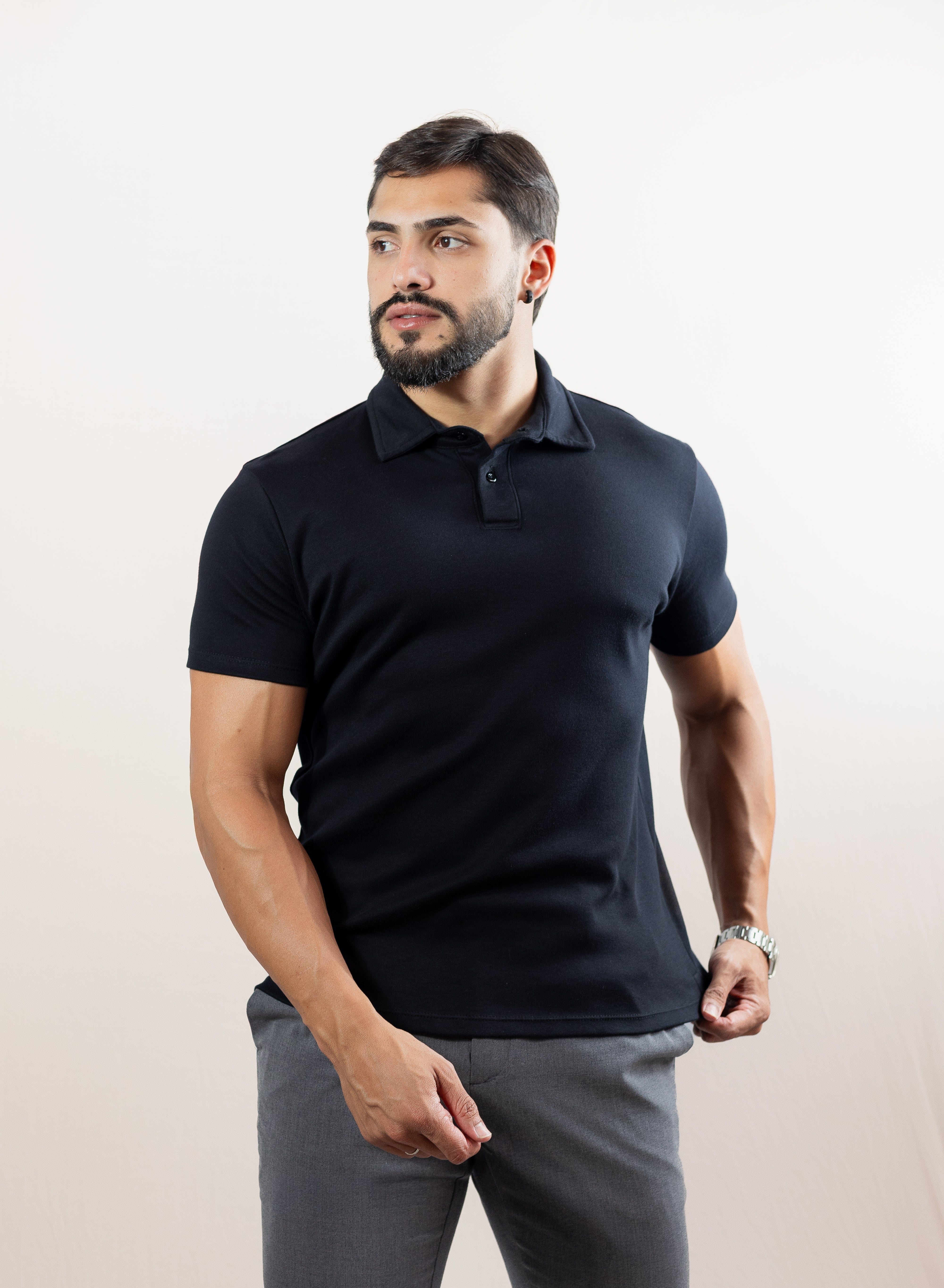 Camiseta Polo Preta  - Algodão Pima Essence