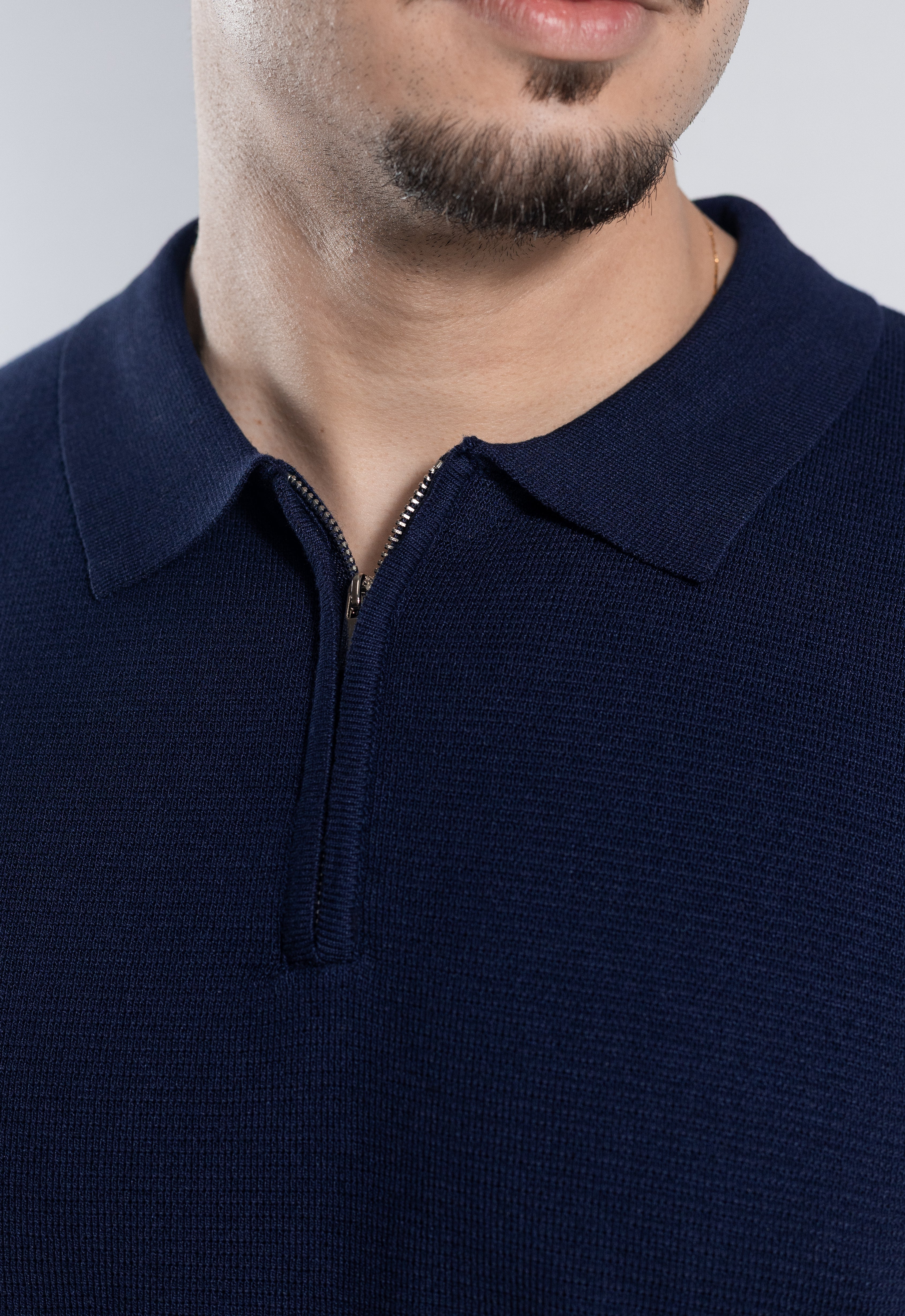 Polo Masculina de Tricot com Zíper Marinho