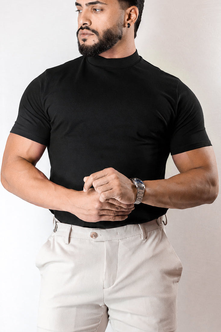 Camiseta Gola alta Preta - Algodão Egípcio