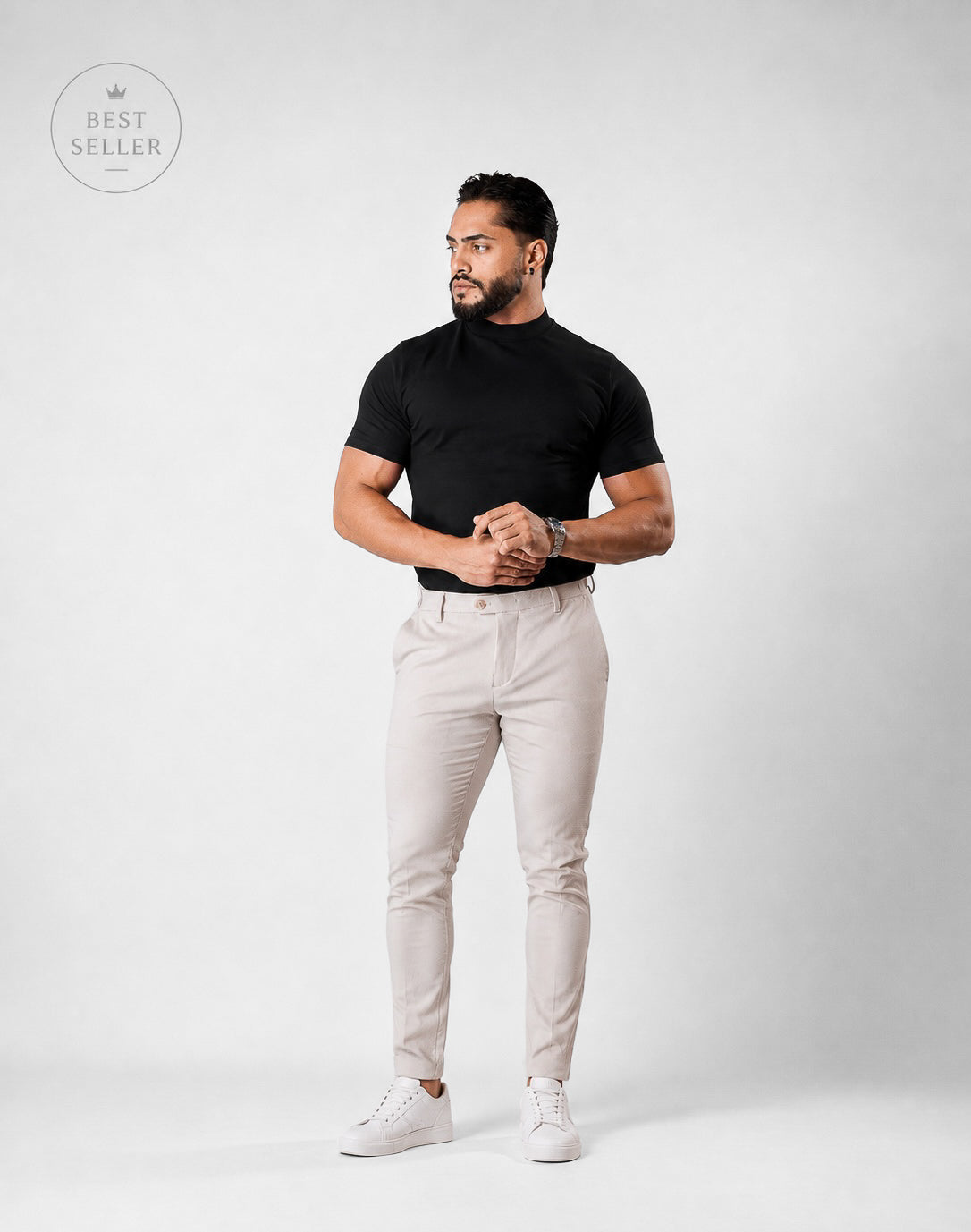 Camiseta Gola alta Preta - Algodão Egípcio