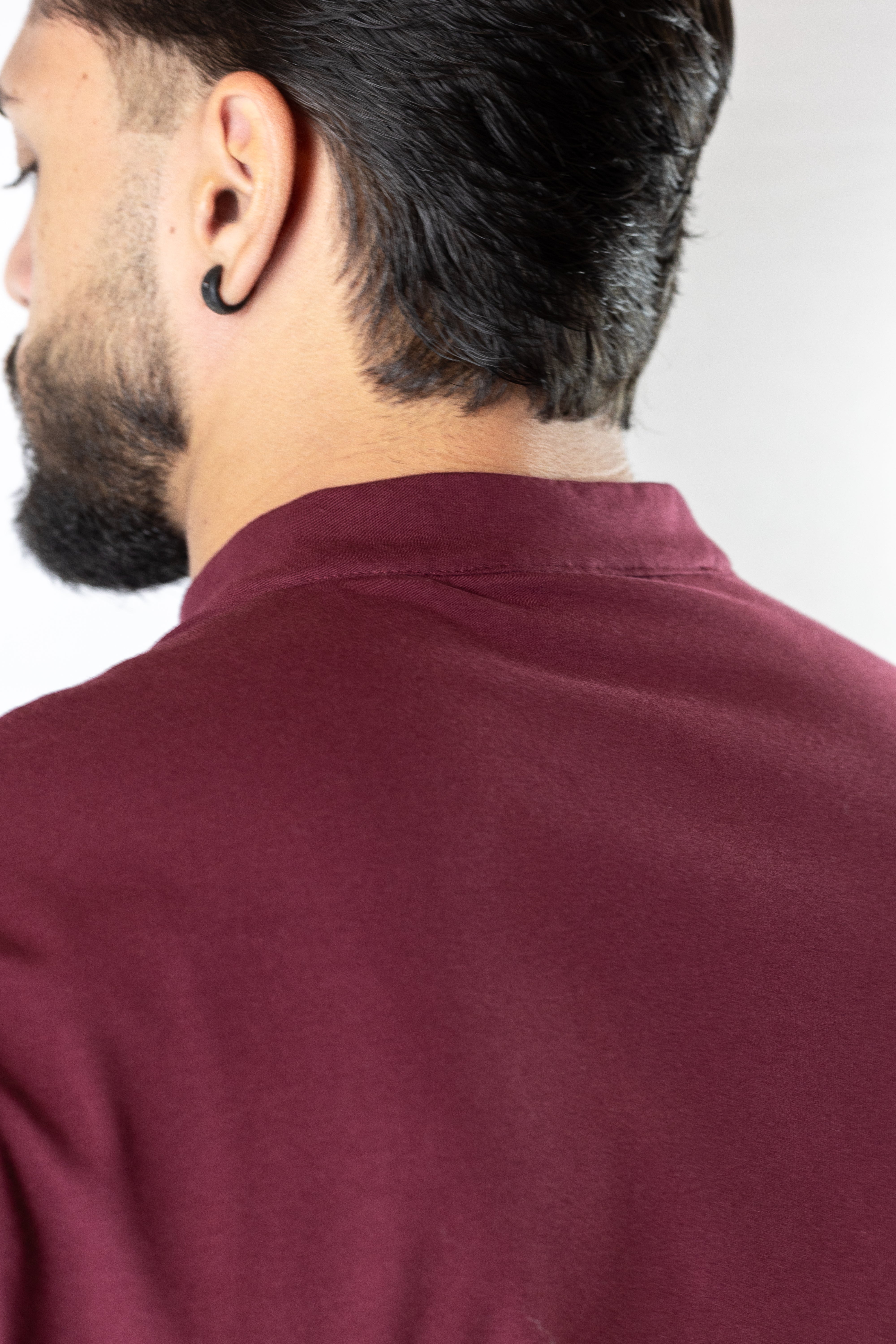 Camiseta Henley bordô (gola padre)  - Algodão Egípcio