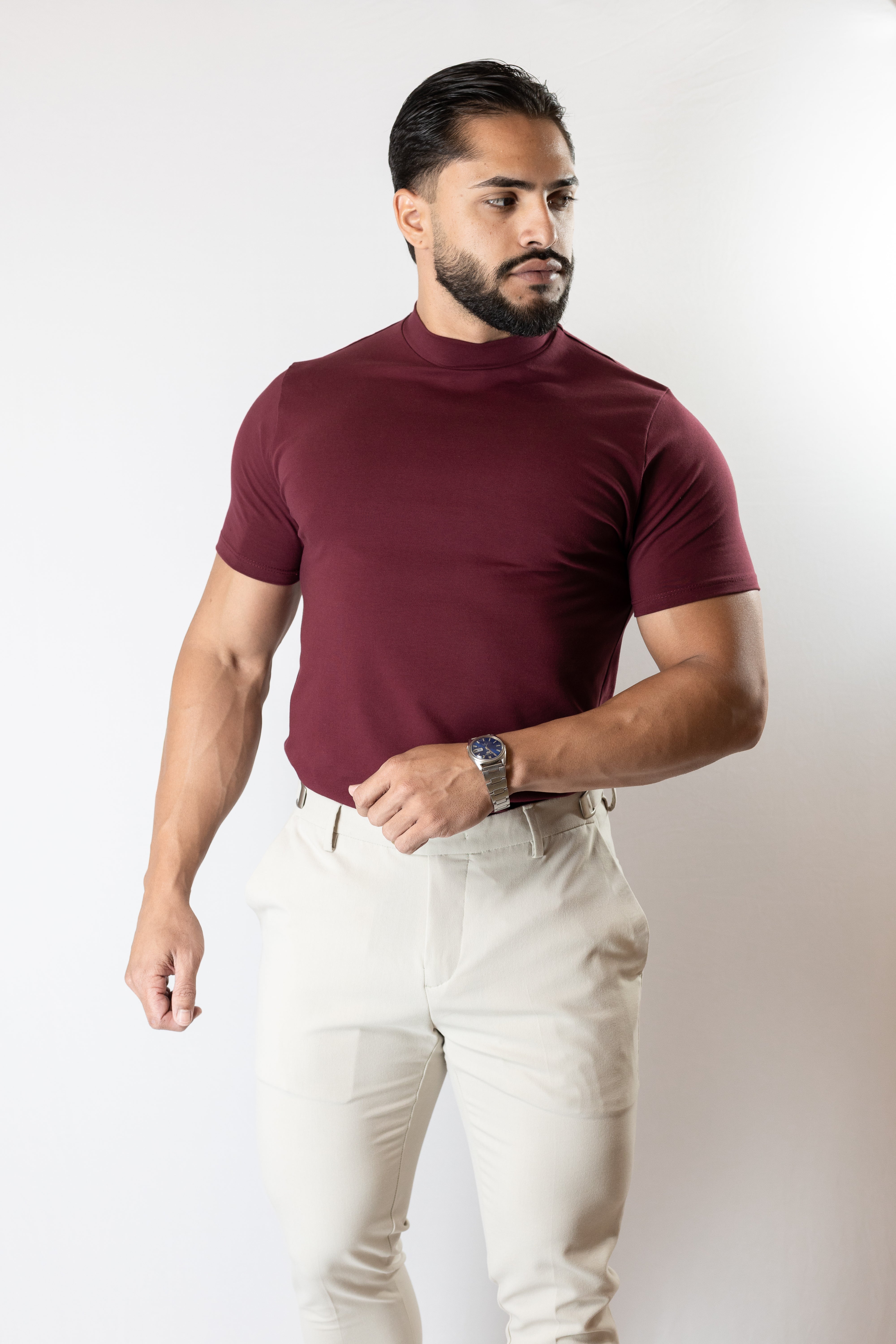 Camiseta Gola alta Bordô - Algodão Egípcio