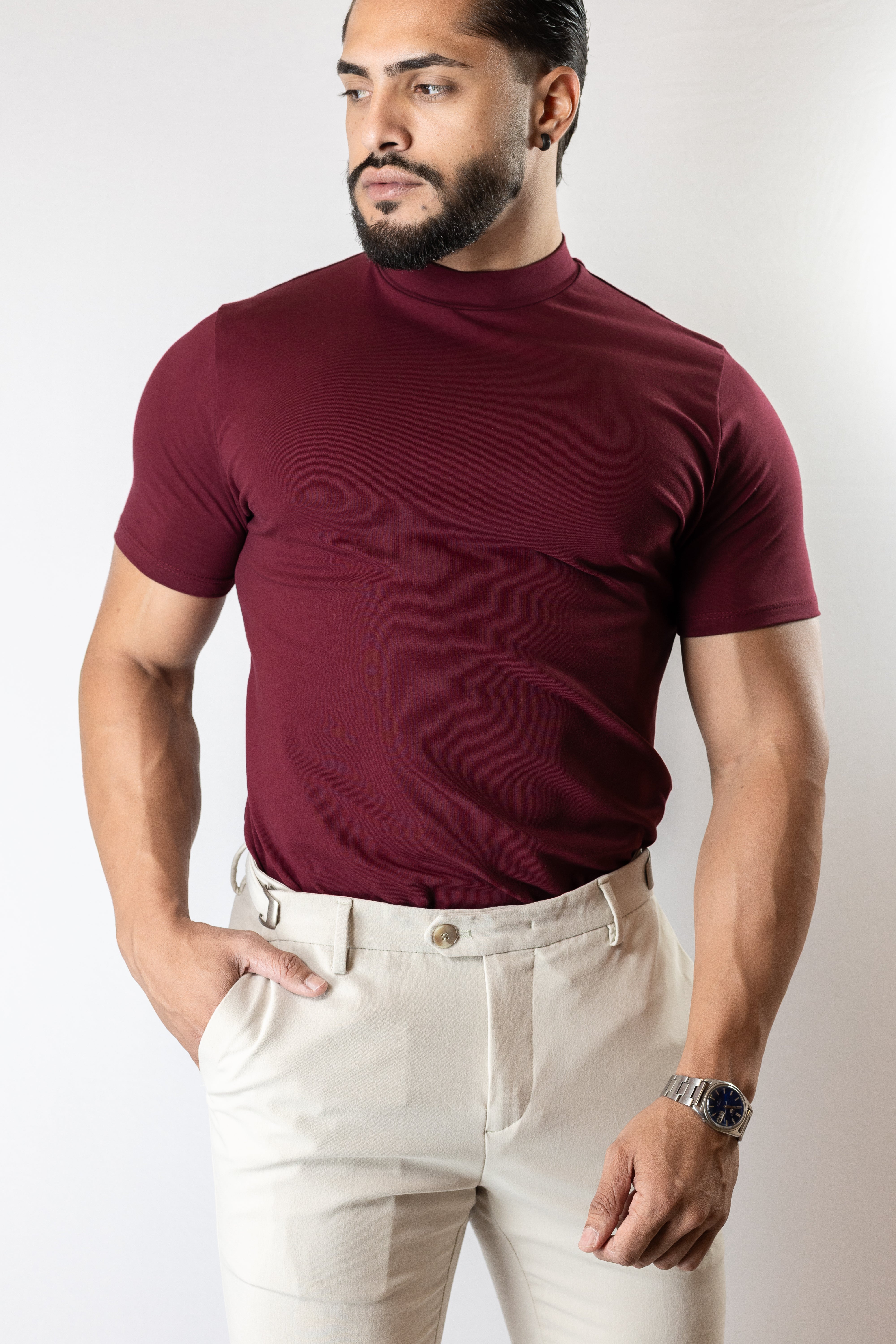 Camiseta Gola alta Bordô - Algodão Egípcio