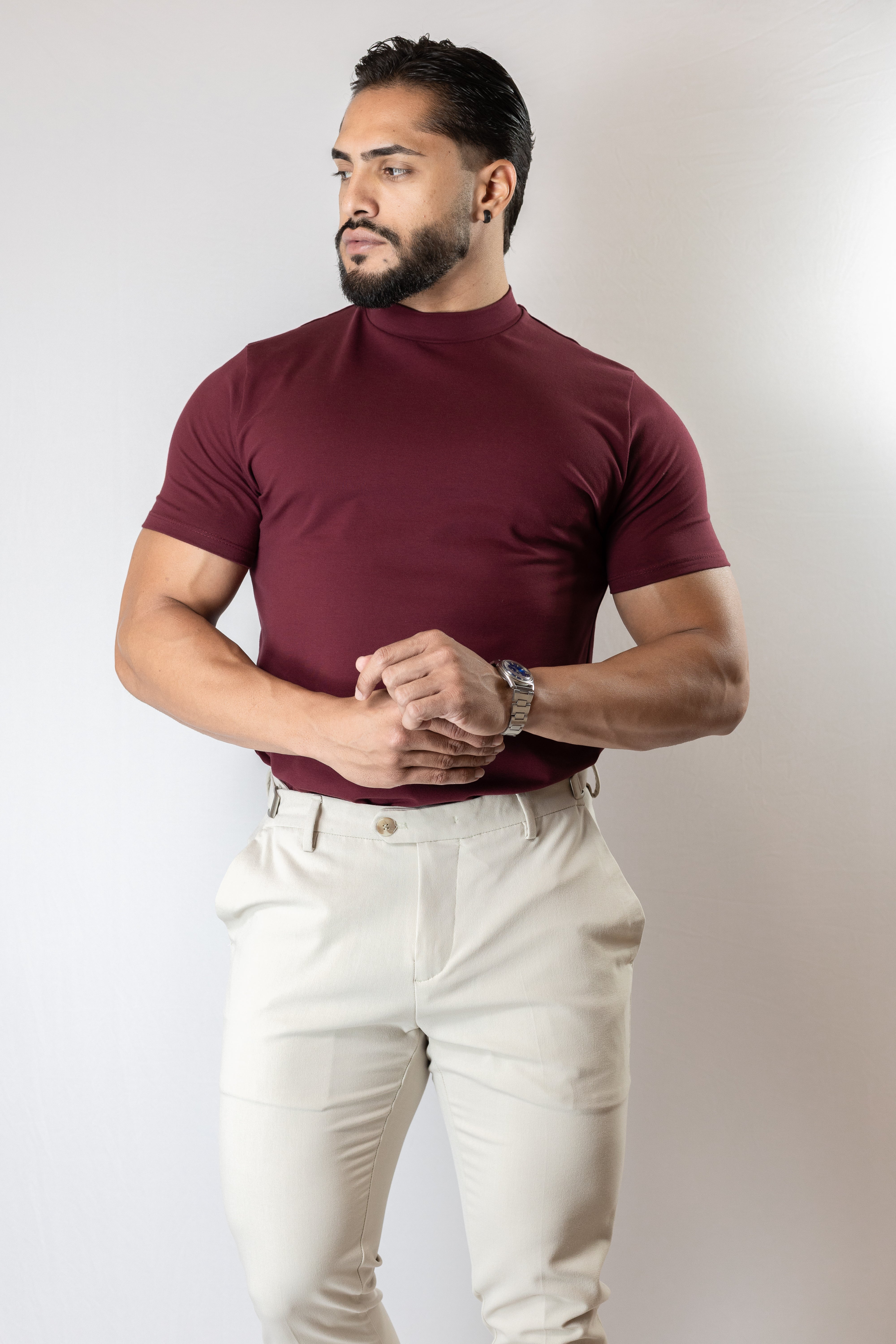 Camiseta Gola alta Bordô - Algodão Egípcio