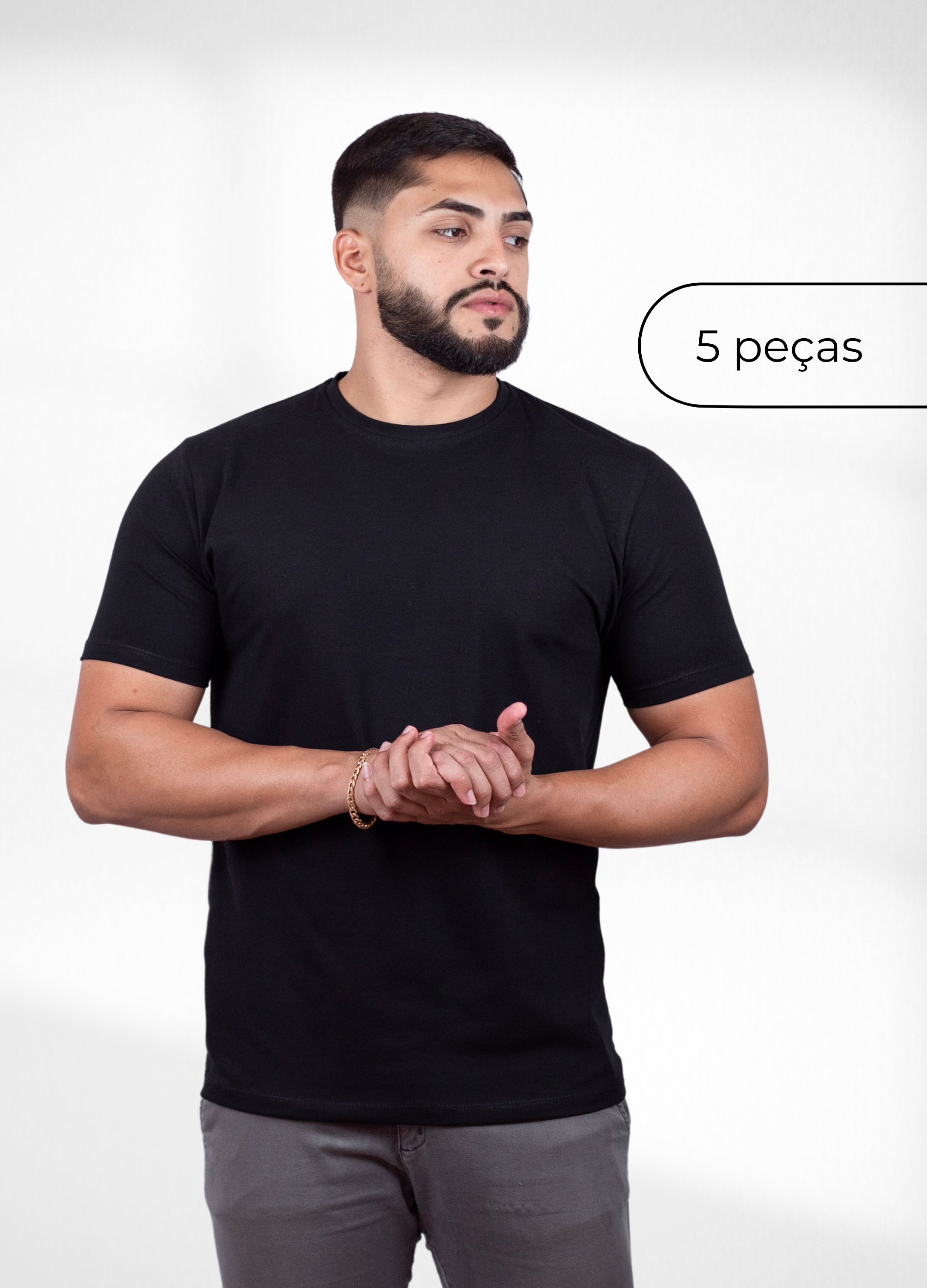 kit 5 Camisetas básicas Pretas - Algodão Egipcio
