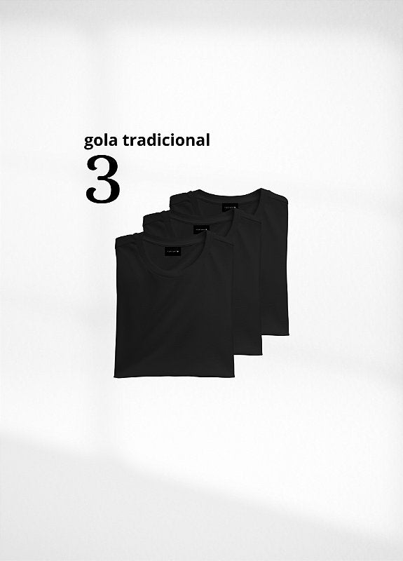 kit 3 Camisetas Básicas Pretas - Algodão Egipcio