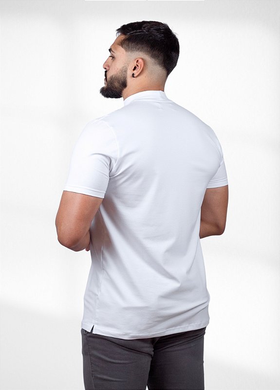 kit 3 Camisetas Gola alta Brancas - Algodão Egipcio
