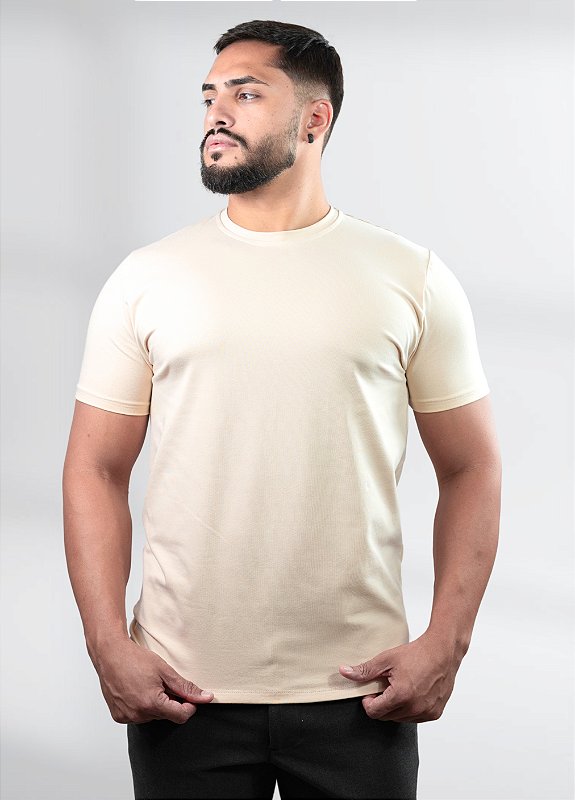 Camiseta básica bege  - Algodão  Egípcio